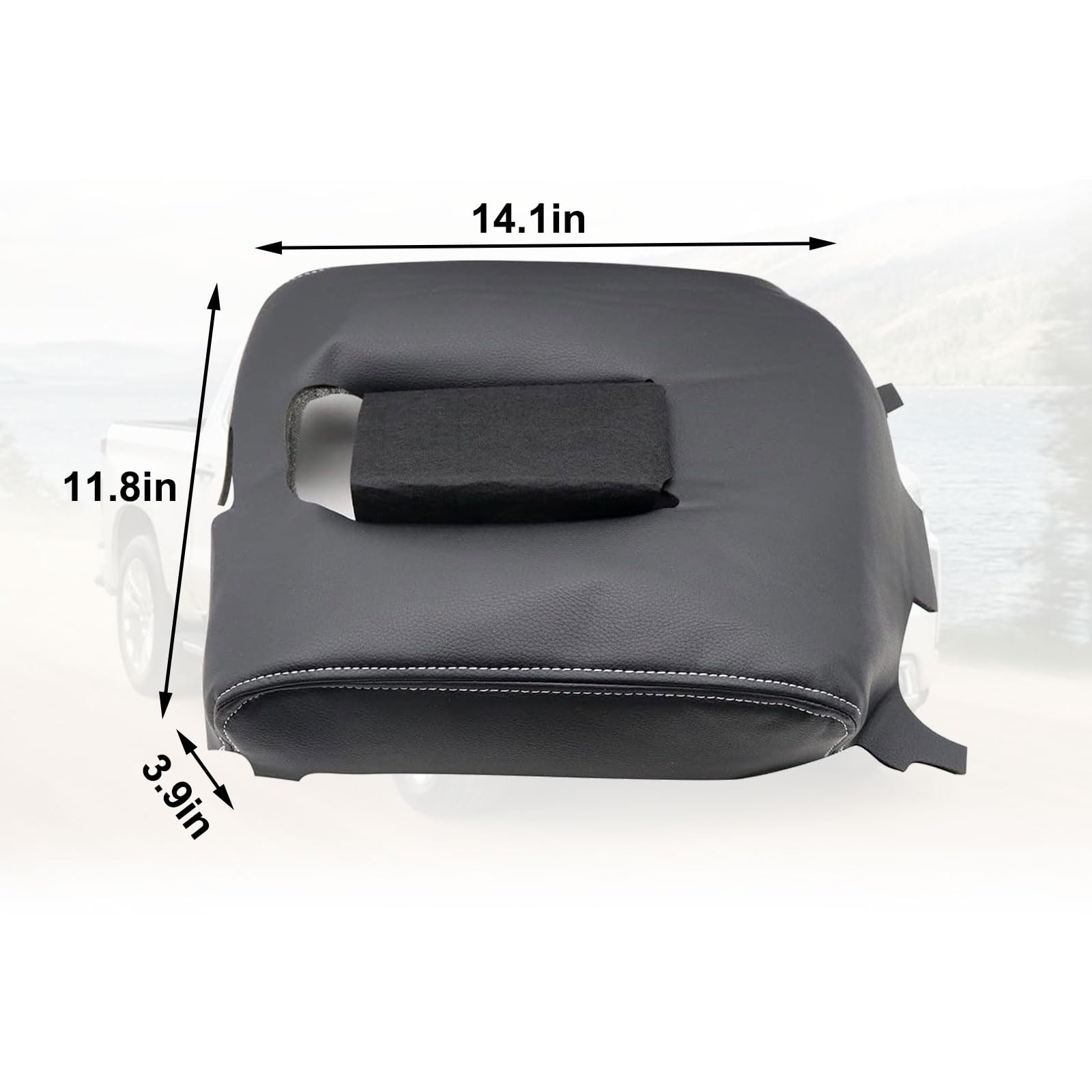 SecosAutoparts Black Leather Center Console Leather Lid Armrest Cover Replacement Gray Stitch Compatible with Chevy Silverado Co