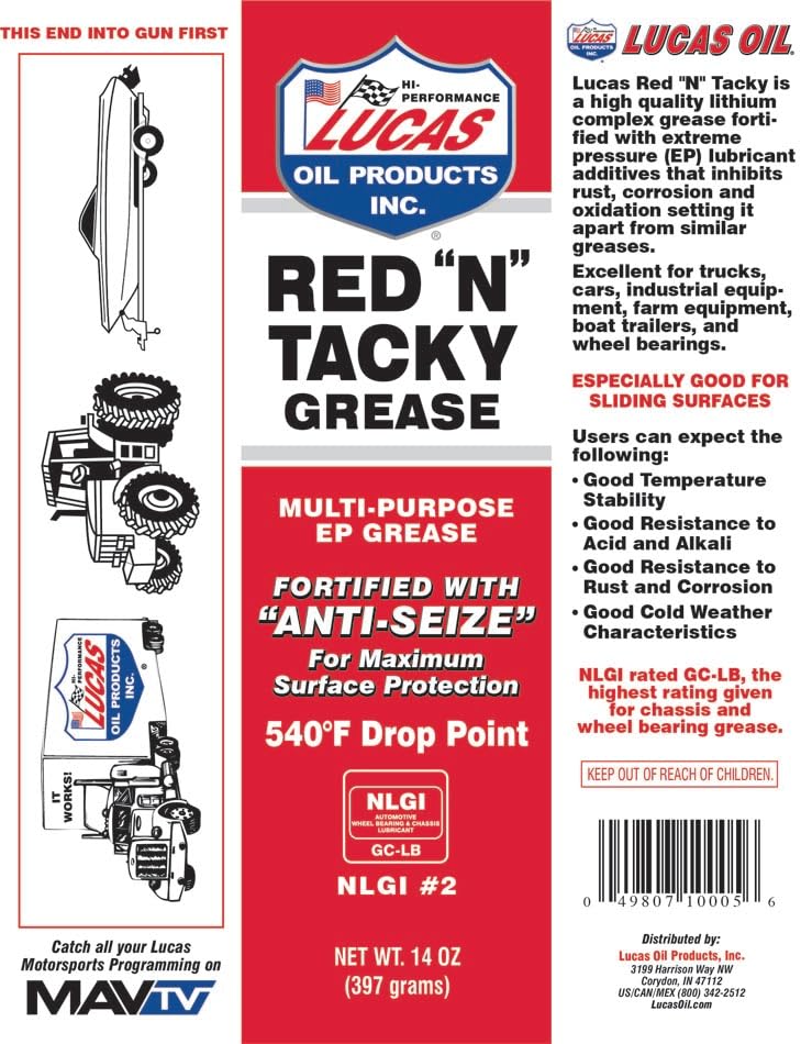 Lucas 10005-30Pk Red N' Tacky Grease, (Pack Of 30)
