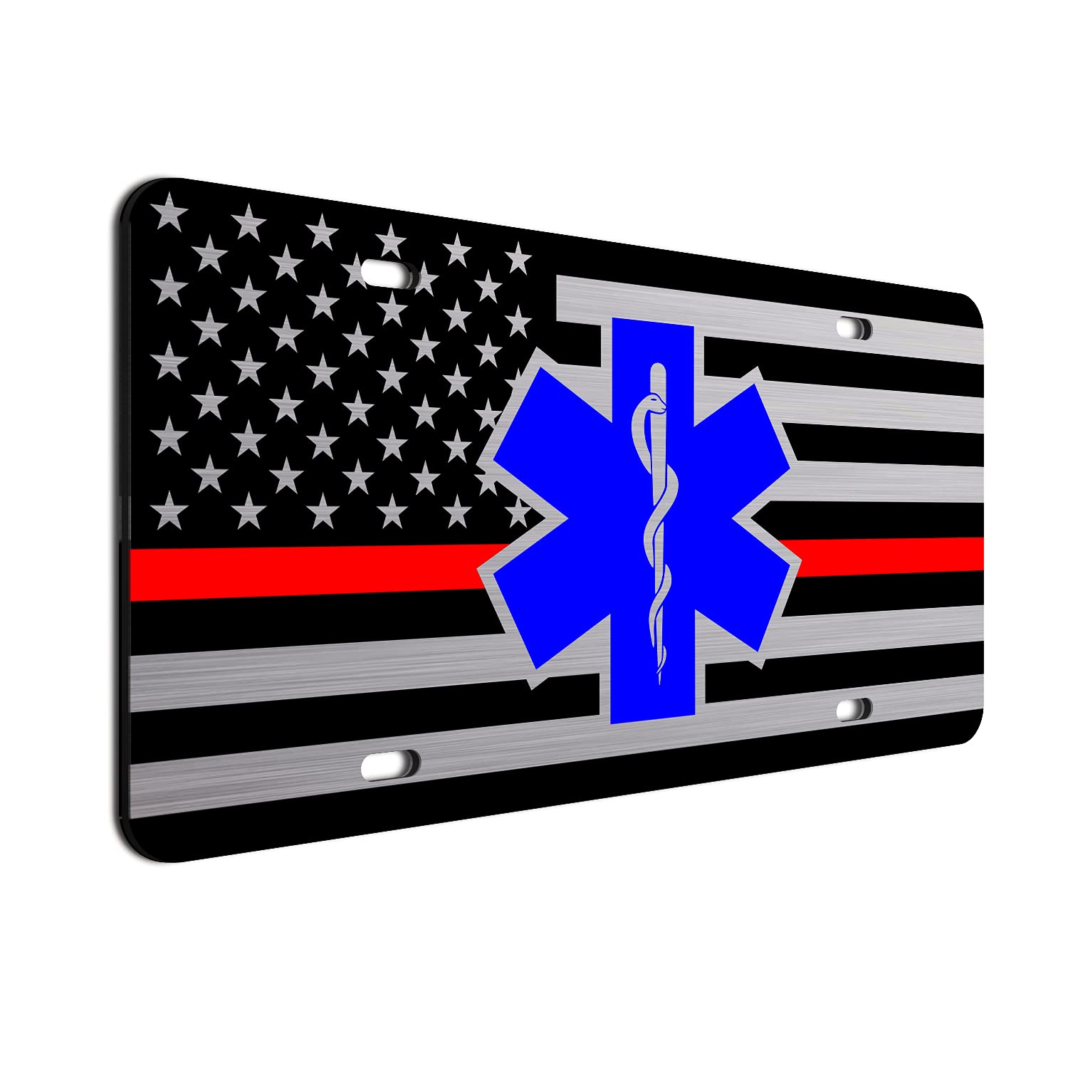 Star Of Life Paramedic Thin Red Line American Flag License Plate Thick Heavy Duty Usa Made