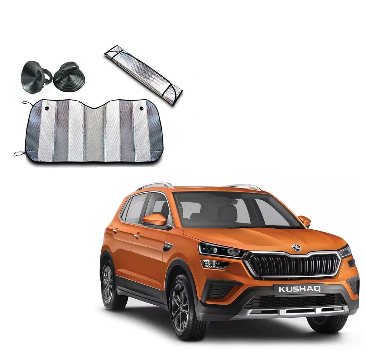 Auto Addict Aluminium Foil Foldable Car Sunshades for Front/Rear Windshield 1pc for Skoda KUSHAQ
