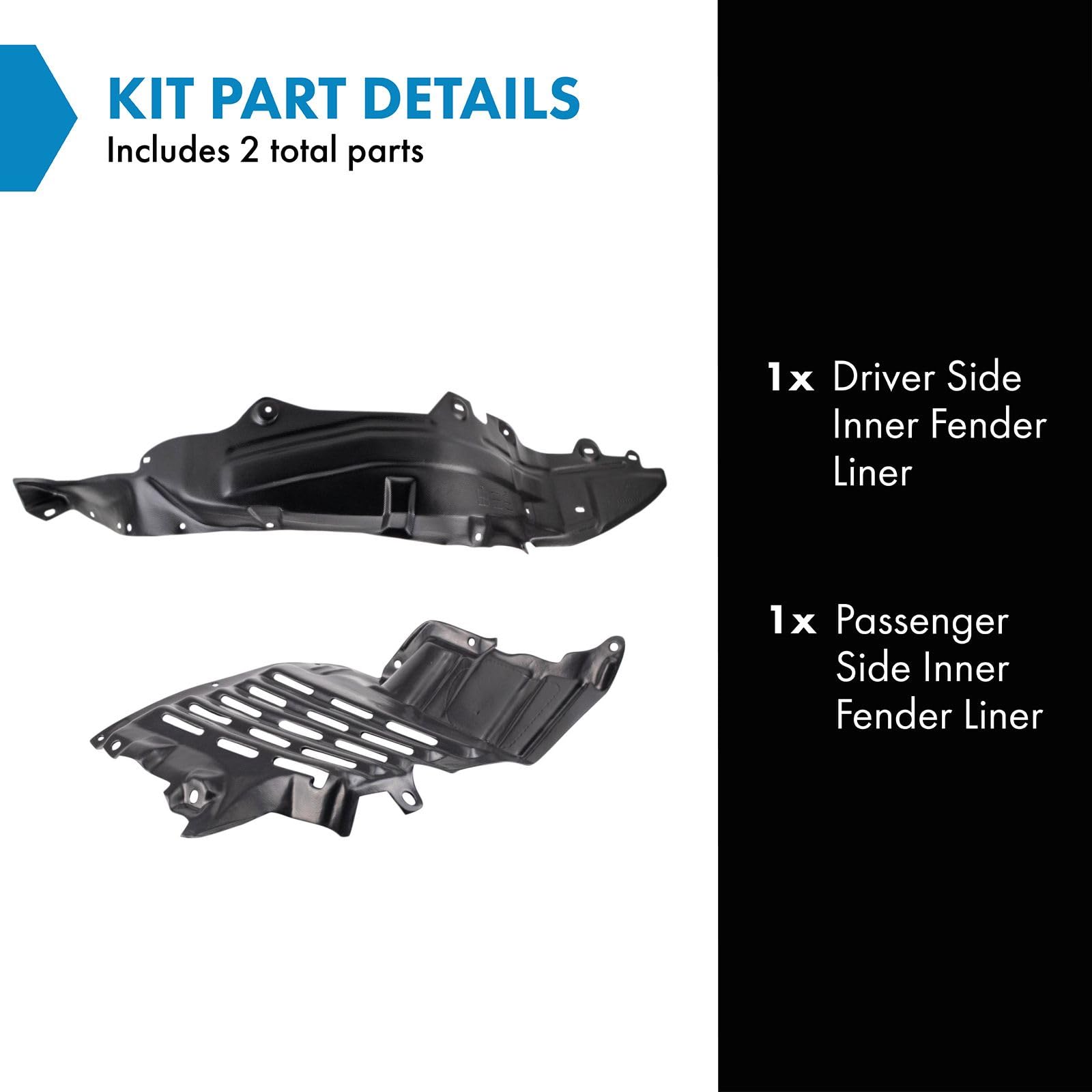 Trq Inner Fender Liner Set Compatible With 2001-2005 Mazda Miata Ma1249122 Ma1250109