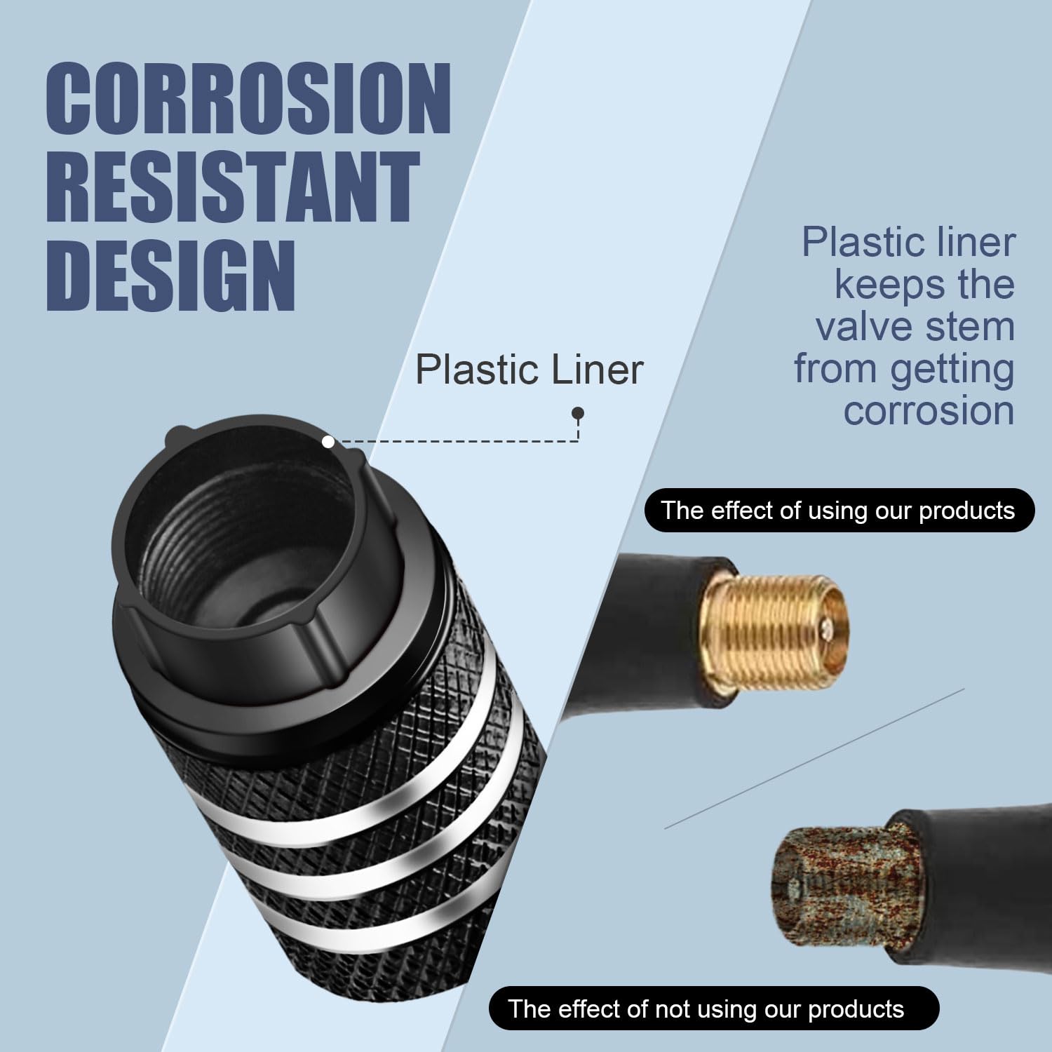 Tire Valve Stem Caps Cover - (5 Pack) Tire Air Cap N2 Nitrogen Metal With Plastic Liner Corrosion Resistant Leak-Proof For Car Truck Motorcycle Bike Black