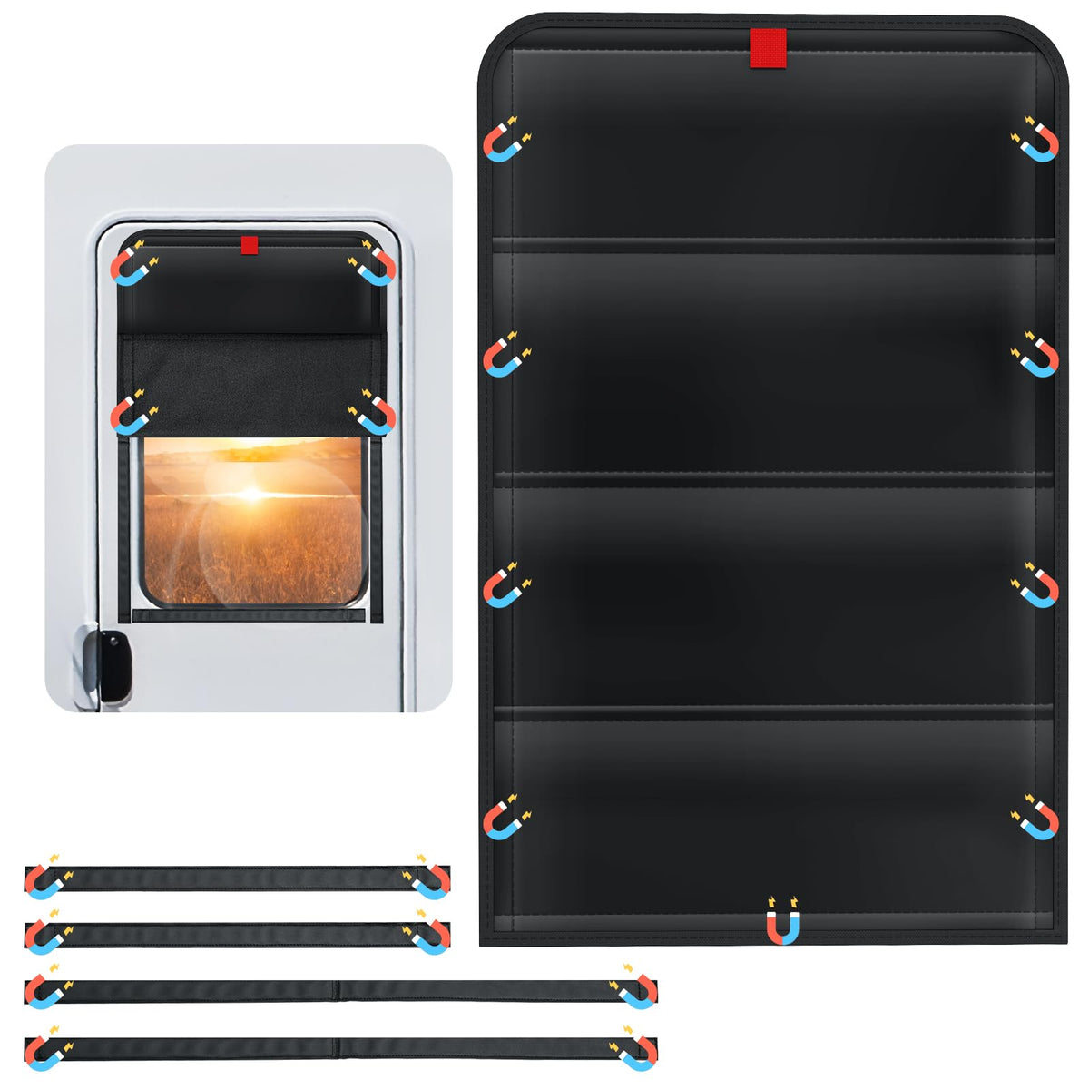 Magnetic RV Door Window Shade - 25'' x 16'' Foldable Blackout Window Cover with Thermal Insulation, UV Protection, and Waterproo