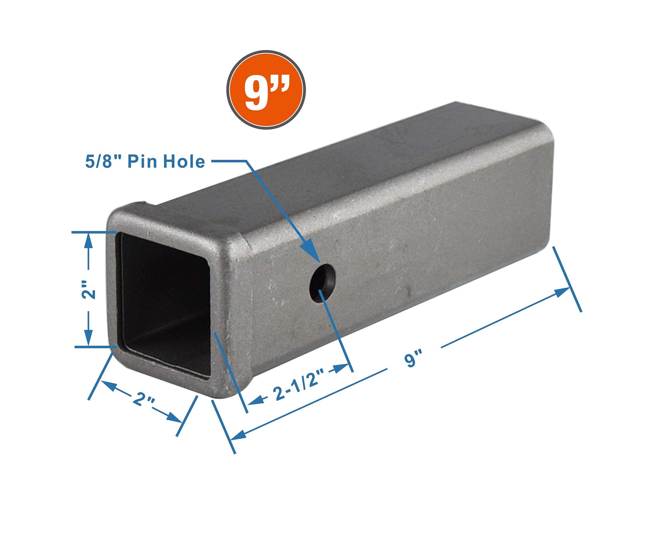Toptow 64454 Trailer Hitch Receiver Tube 2-Inch X 9-Inch Length Combo Bar, Weld On Raw Steel