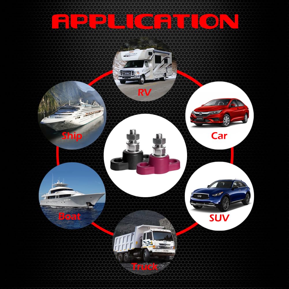 Ampper 5/16'' Single Stud Battery Junction Posts Block, Heavy Duty Power And Ground Junction Block Power Distribution Studs Term