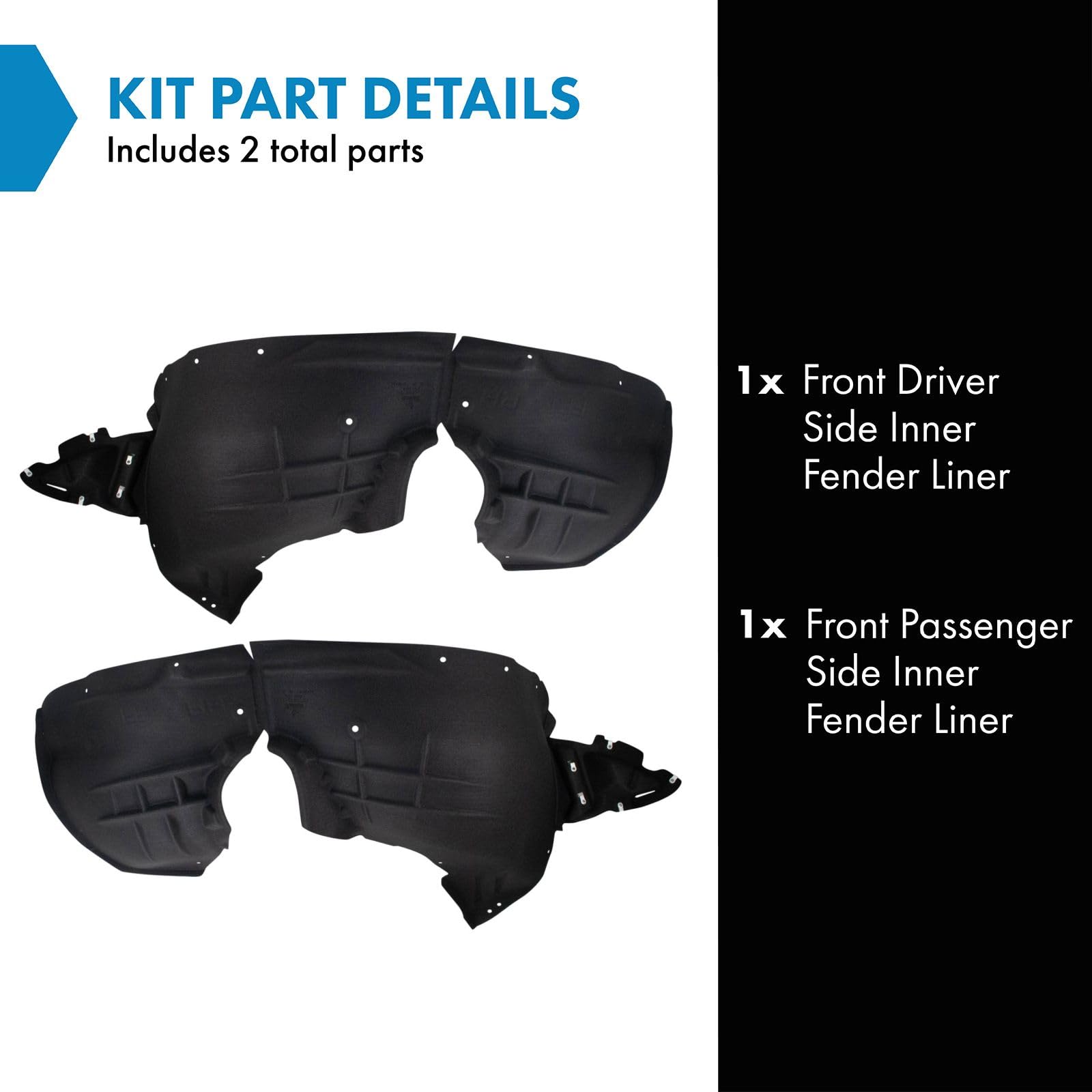 Trq Front Inner Fender Liner Set Compatible With 2019-2023 Cadillac Xt4 Gm1248306 Gm1249306