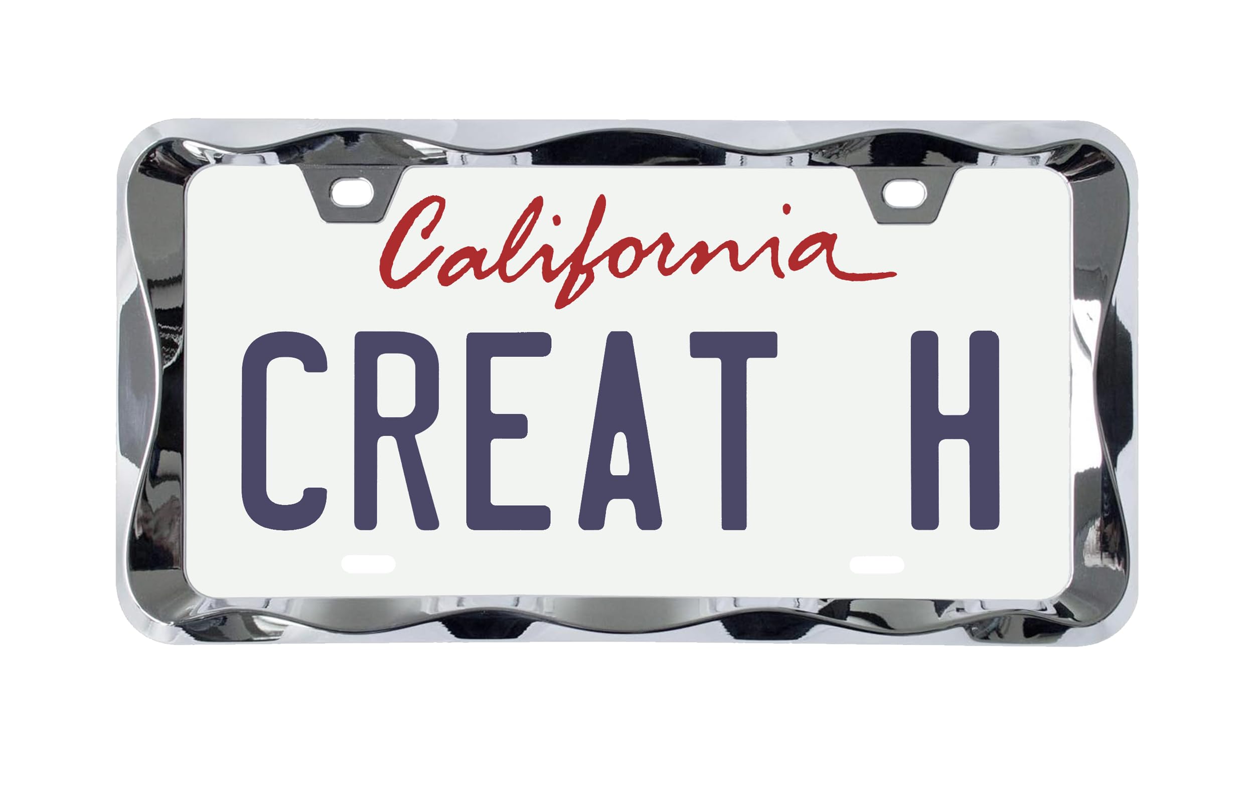 Creathome 3D Curly Wave Pattern Chrome License Plate Frame From Pure Zinc Alloy Metal
