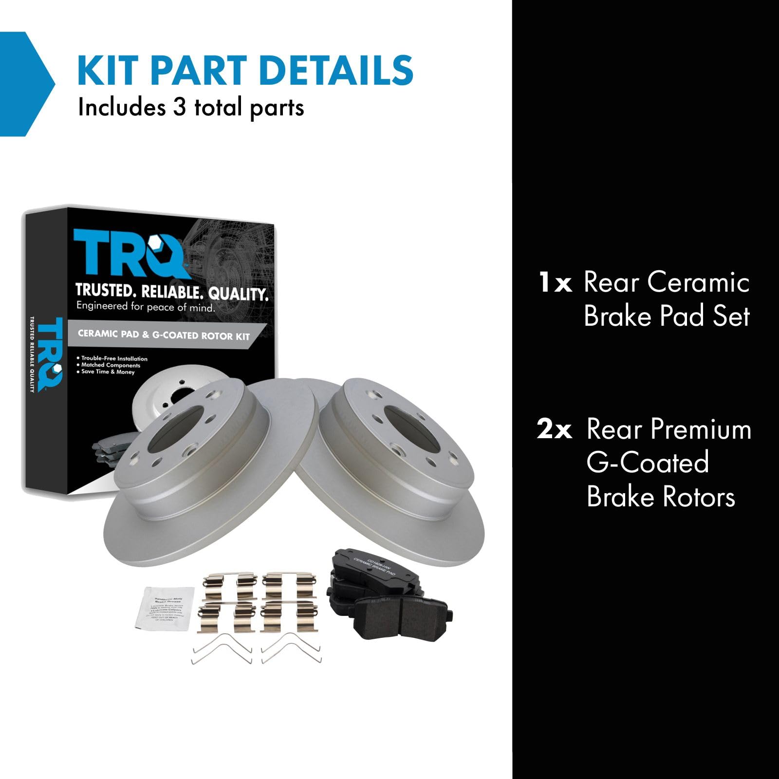 Trq Rear Brake Pad & Rotor Kit Brake Pads Brake Rotor Ceramic Premium G-Coated Compatible With 2016-2019 Hyundai Sonata 2016-201