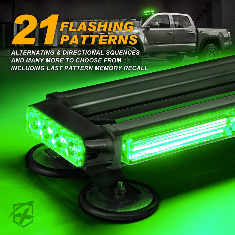 Xprite Green Cob Led Strobe Rooftop Flashing Light Bar Double Side Hazard Warning Beacon Lights W/Magnetic Base For Emergency Vehicles Construction Cars Tow Trucks Tractor Traffic Security