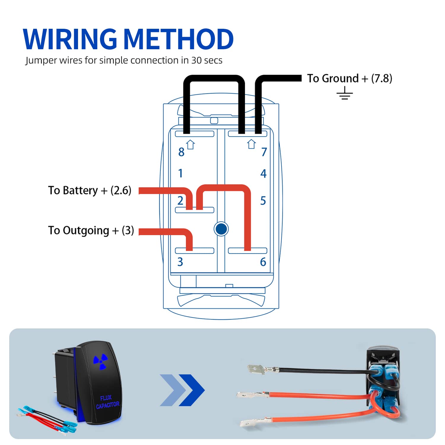 Fabood F Waterproof 5 Pin Flux Capacitor Rocker Switch Spst On/Off Two Led Backlit Blue Light 20A 12V For Auto Automotive Motorc