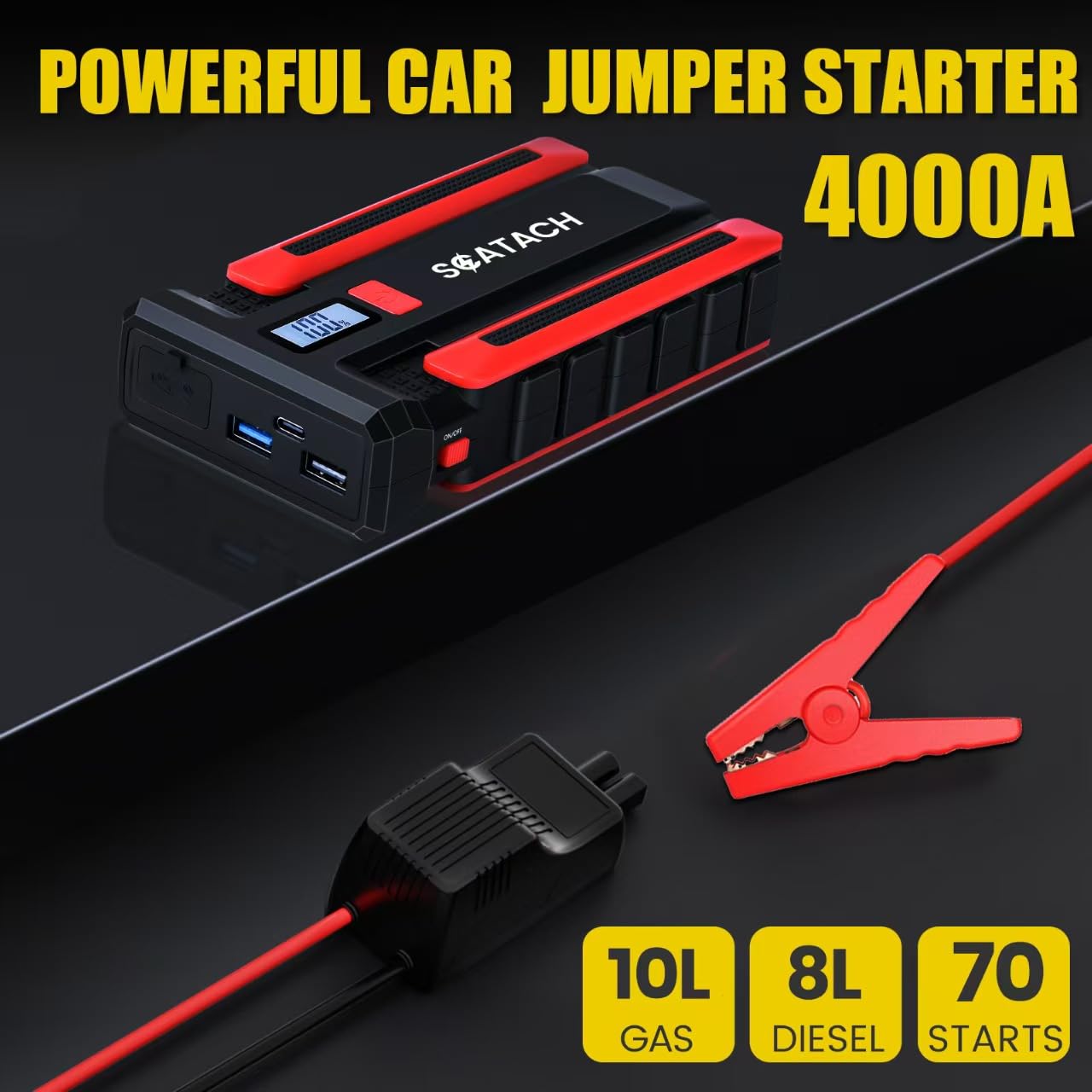Scatach 002 4000A Car Battery Jump Starter,12V Jump Starter Battery Pack (Up To 10.0L Gasoline And 8.0L Diesel Engine), Portable