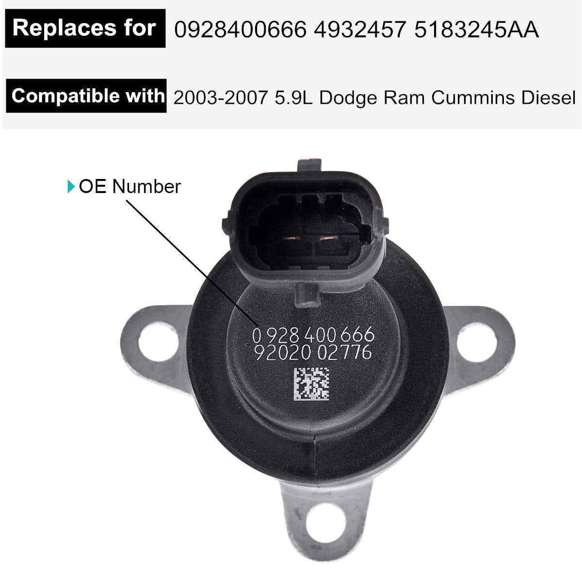 Evil Energy 0928400666 Diesel Fuel Pressure Regulator Compatible With Dodge Ram Cummins 2003-2007 Diesel 5.9L
