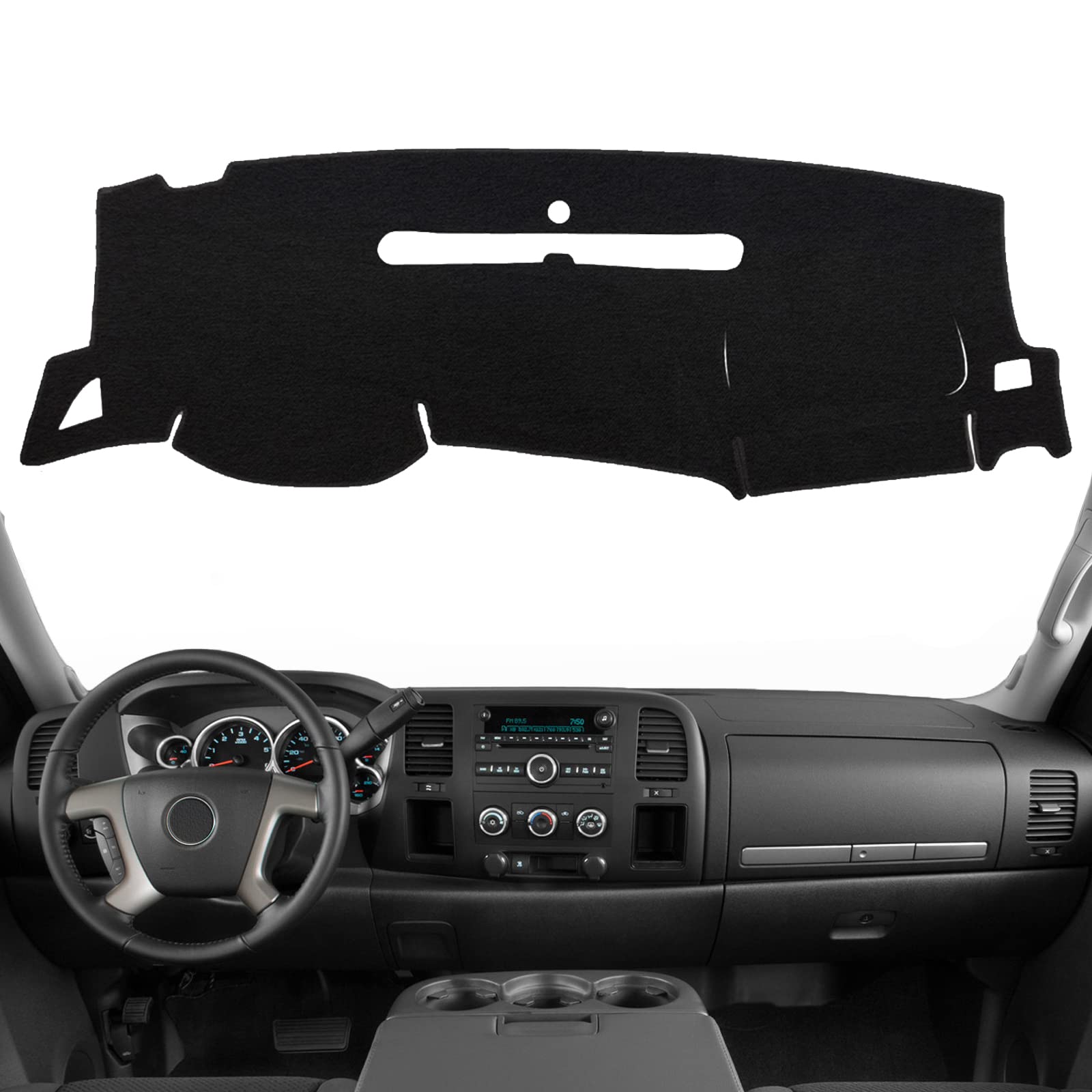 Posaid Dashboard Dash Cover Carpet For Chevy Silverado 2007-2013 And Gmc Sierra 07-13 With Two Glove Boxes Car Dash Cover Mat Bl