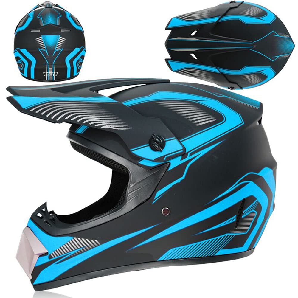 Zjhelm Motorcycle Helmet, Powersports Motorcycle Man Woman Adult Atv Mx Helmet, Dot Certification Standard, Four Seasons (Blue, Large)