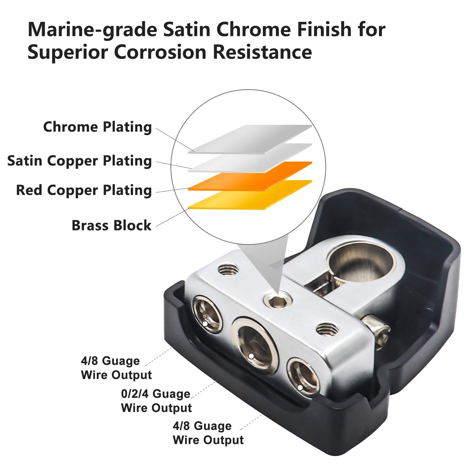 Recoil Pbt-S04 2 Pack Premium Solid Brass Positive Negative Battery Terminals Clamps With Two 0/2/4 Gauge Outputs And One 4/8 Ga