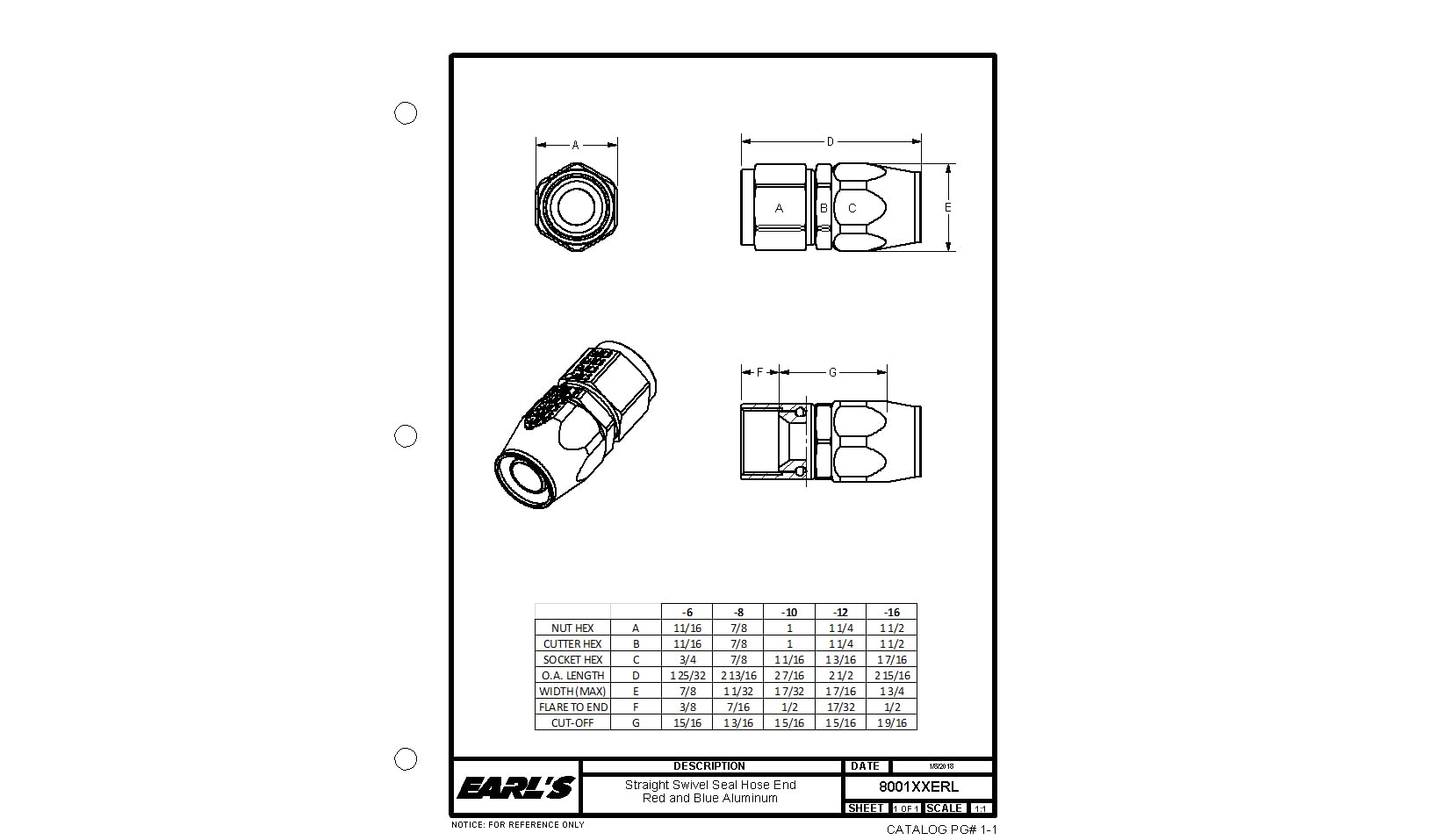 Earl'S 800106Erl Swivel-Seal Hose End