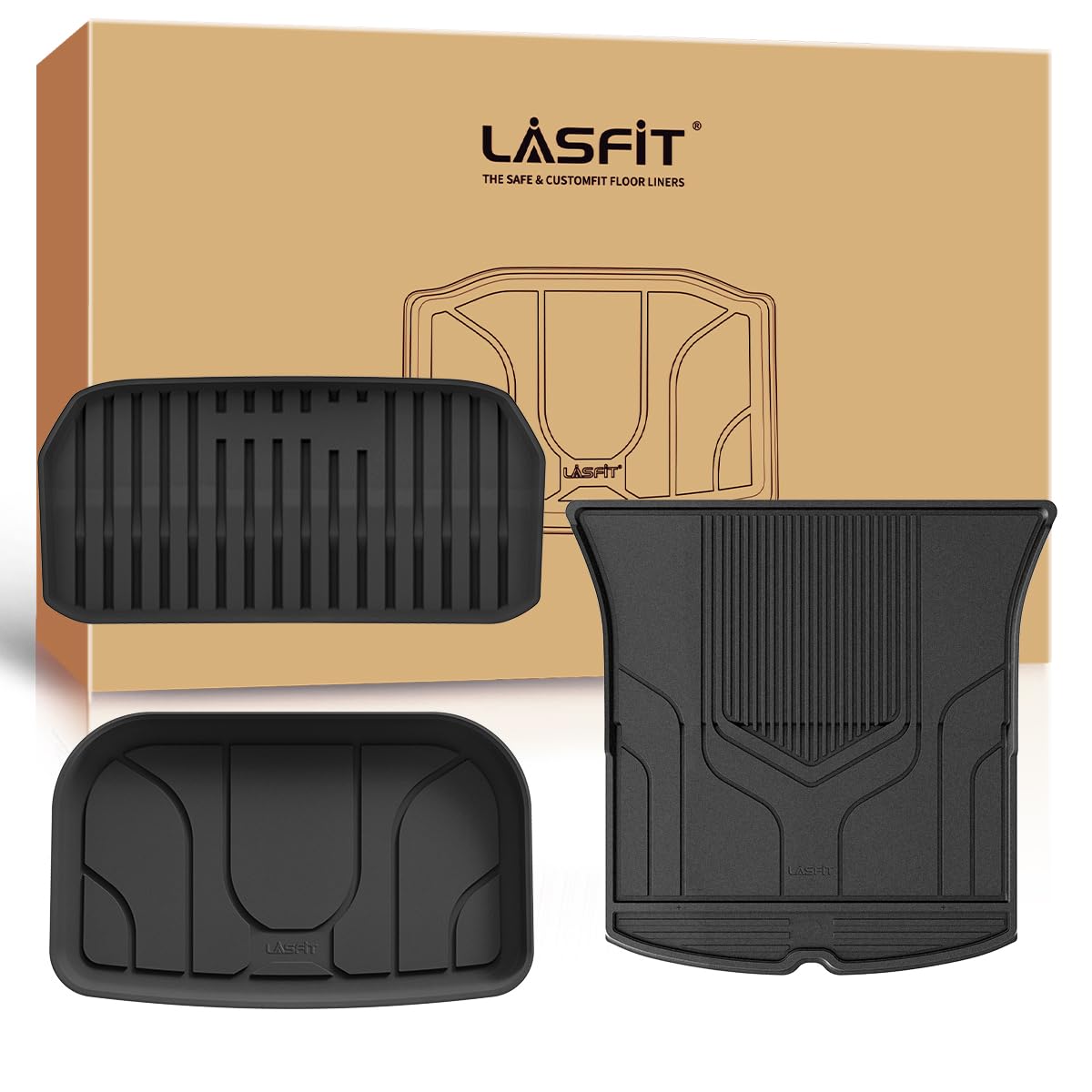 Lasfit Premium Extra Thick Trunk Mats Set For Model Y 2025 2024 2025 2023 2022 2021 2020 5 Seater Tpe All Weather Custom Fit Car