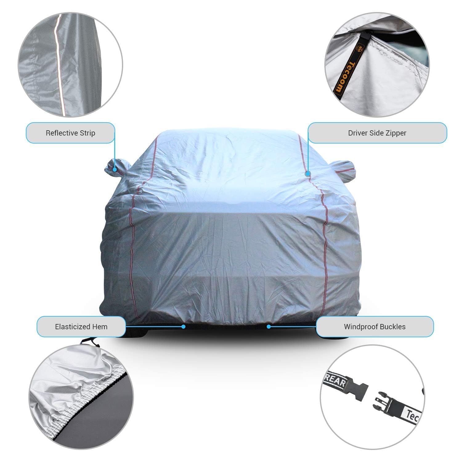 Tecoom Hard Shell Truck Car Cover Waterproof Uv-Proof Windproof Zipper Design With Straps Buckle Fit For Ford F150 Ram 1500 Chev