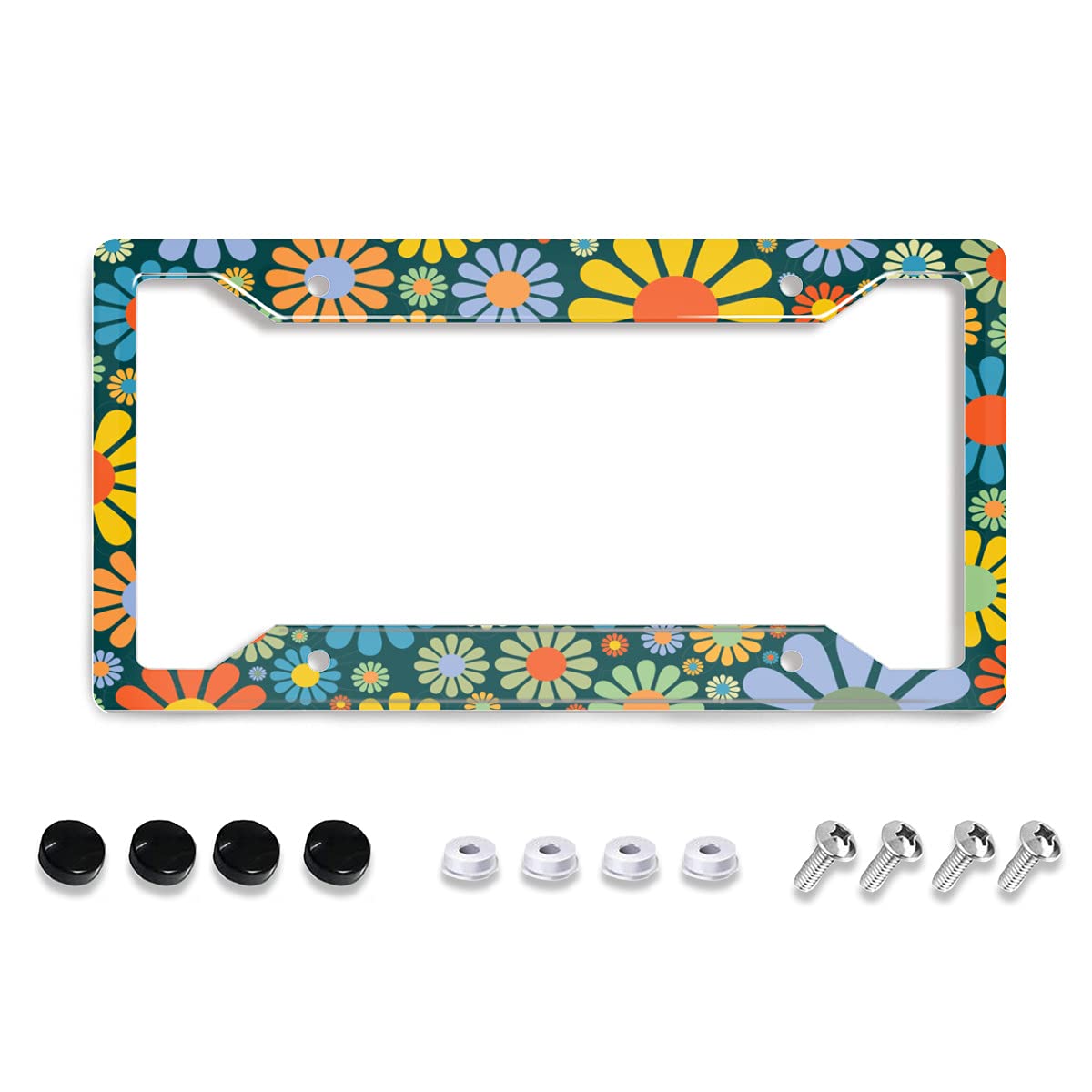 Personalized License Plate Frame Stainless Steels Abstract Hippie Flower License Plate Car Holder With 4 Holes And Screws For Wo