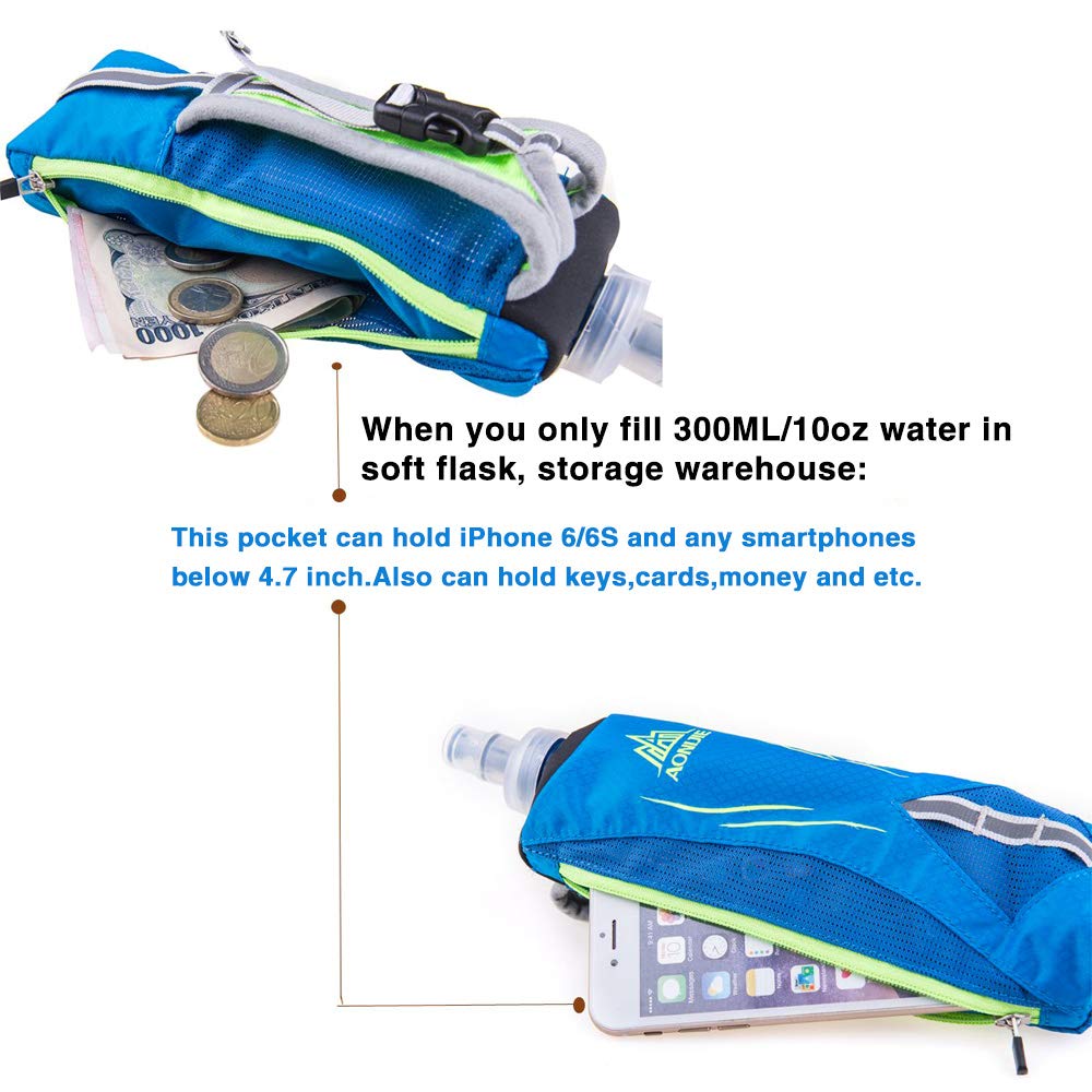 Geila Handheld Water Bottle For Running, 17 Oz Grip Handheld Bottle With Hand Strap Hydration Pack, Sport Soft Flask (Blue)