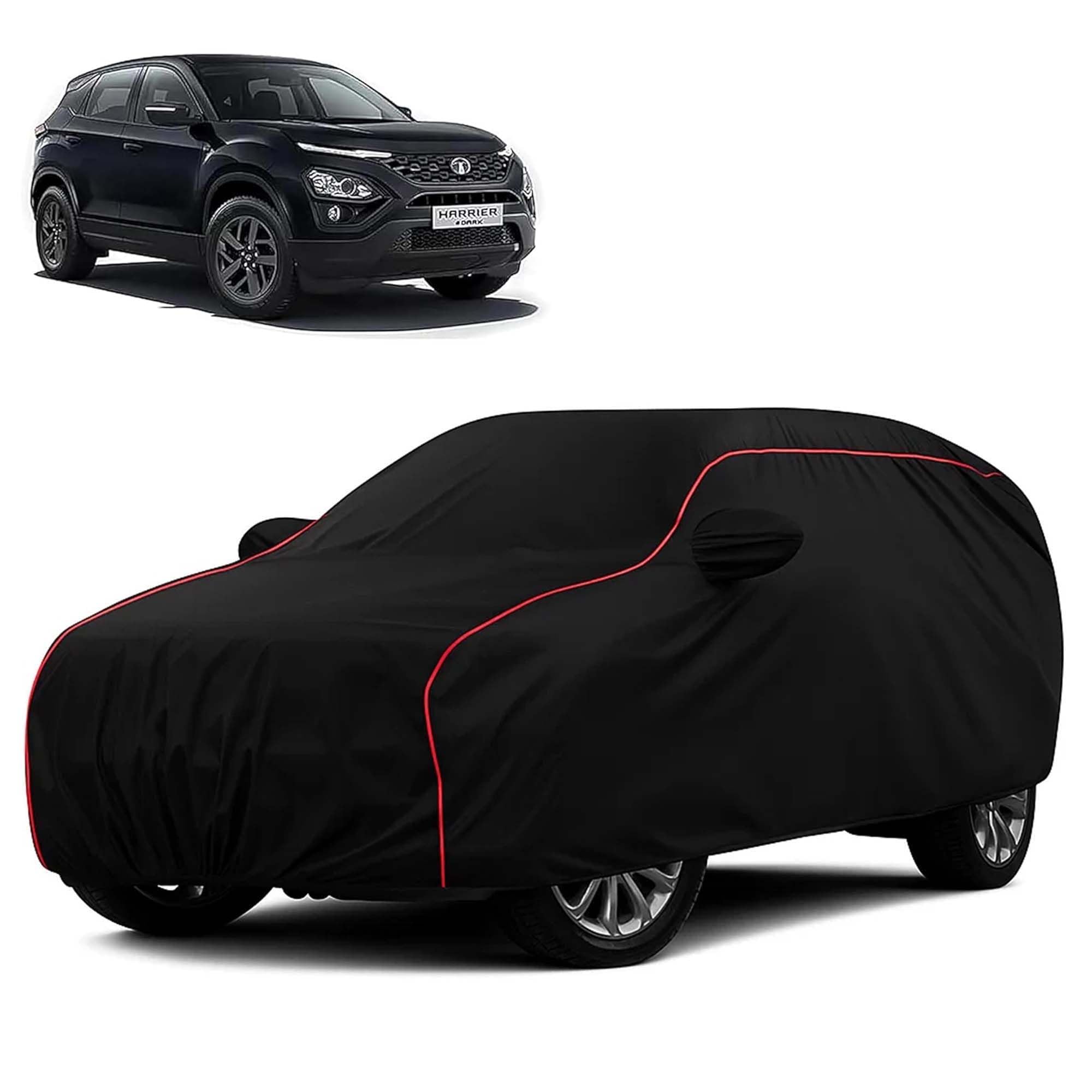 Sulfar 100% Water Resistant Car Body Cover Compatible with Mirror for Tata Harrier (Triple Stitched, Full Bottom Elastic, Black