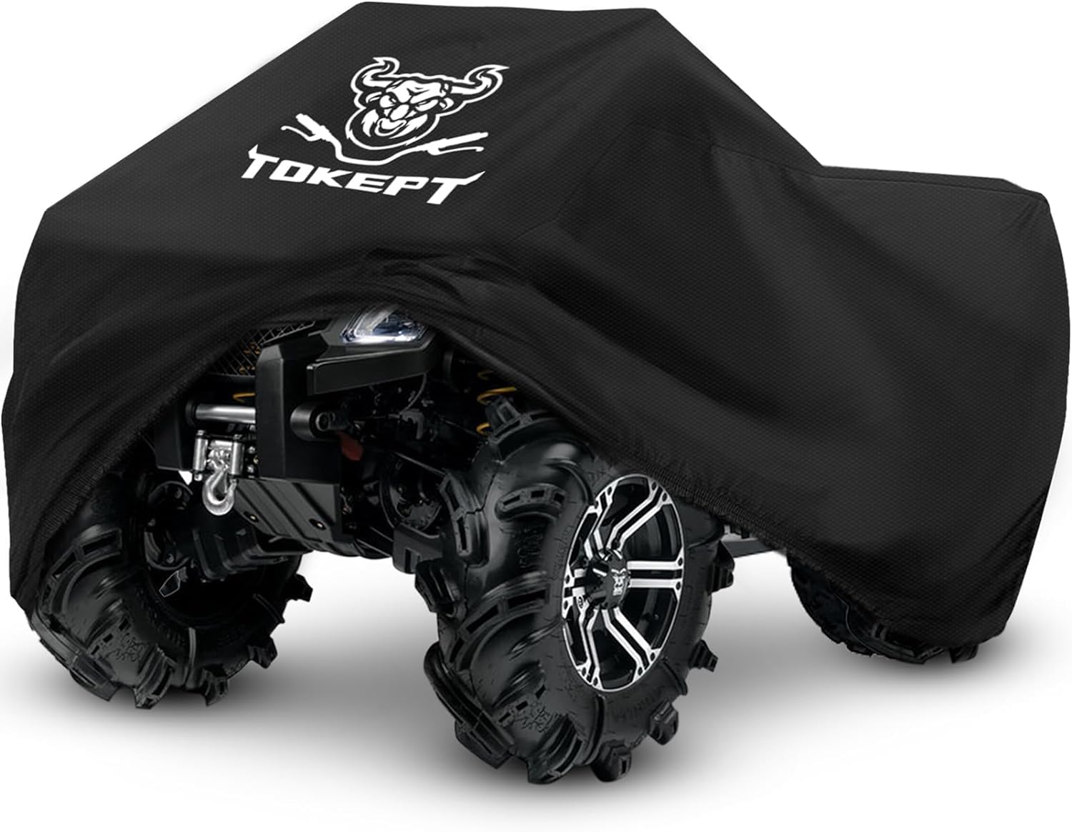 Tokept Atv Cover, Heavy Duty Black Waterproof Oxford Fabric Protective 4 Wheeler Quad Cover For 86' Kawasaki Honda Polaris Yamaha (86''L X 38''W X 42''H)