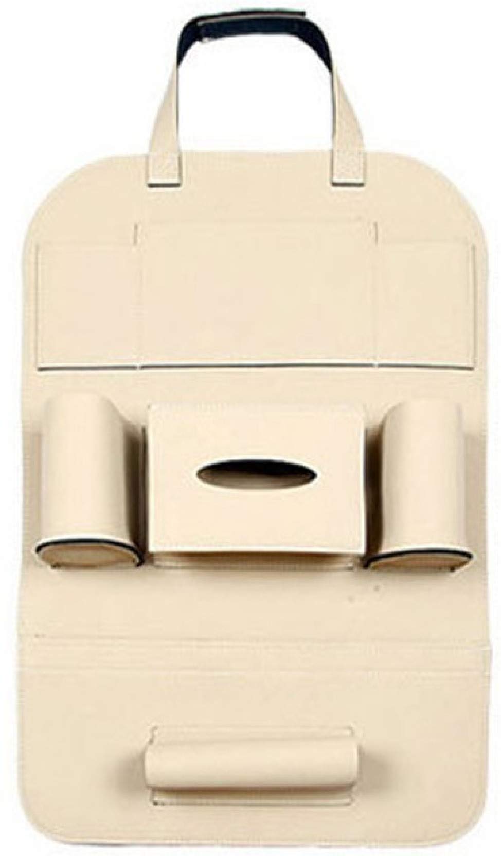 Spedy MultiFunctional Pu Leather Car Back Seat Storage Bag Multi Pocket Phone Cup Holder Organizer  Beige