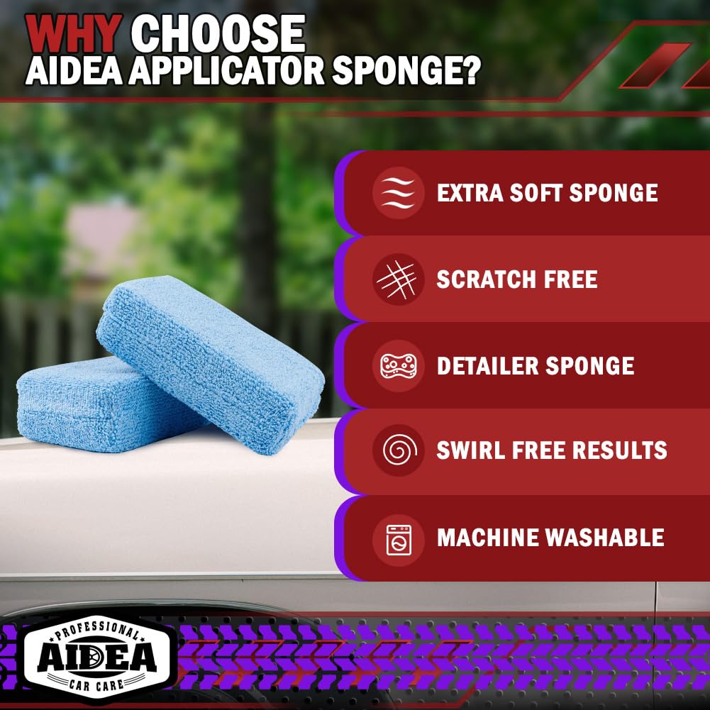 Aidea Microfiber Applicator Pads-2Pack, Car Wash Sponge, Premium Microfiber Sponge And Cleaning Pads, Perfect For Effortless Wax