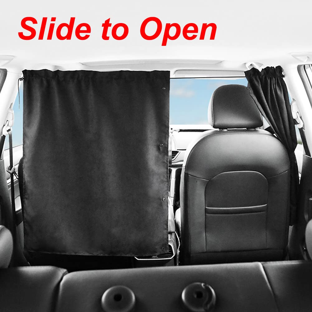 Ovege Car Divider Curtains Sun Shade (99% Opaque Upgrade Version)-Privacy Travel Nap Night Car Camping Detachable Simple Curtain(Black-Thick)