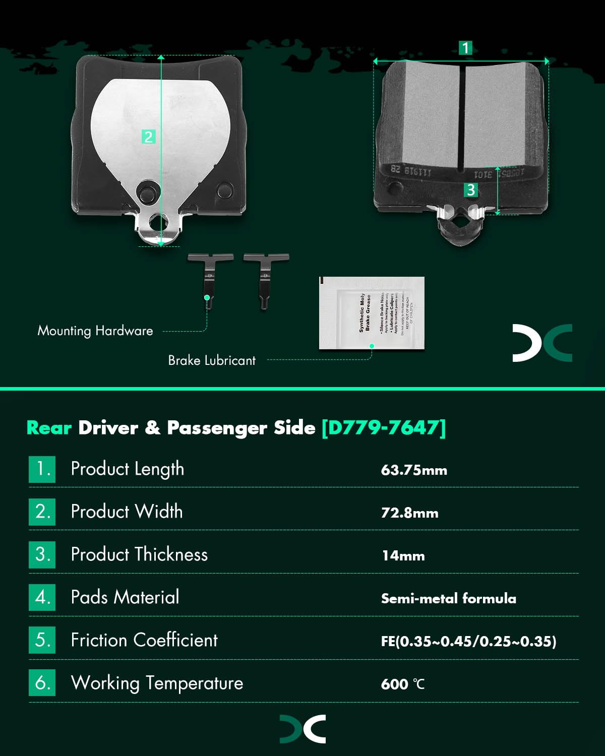 SCITOO Disc Brake Pads Kits D779-7647 Semi Metallic Rear Brake Pads Set Fit For Chrysler For Crossfire 2004-2008,For Mercedes-Be