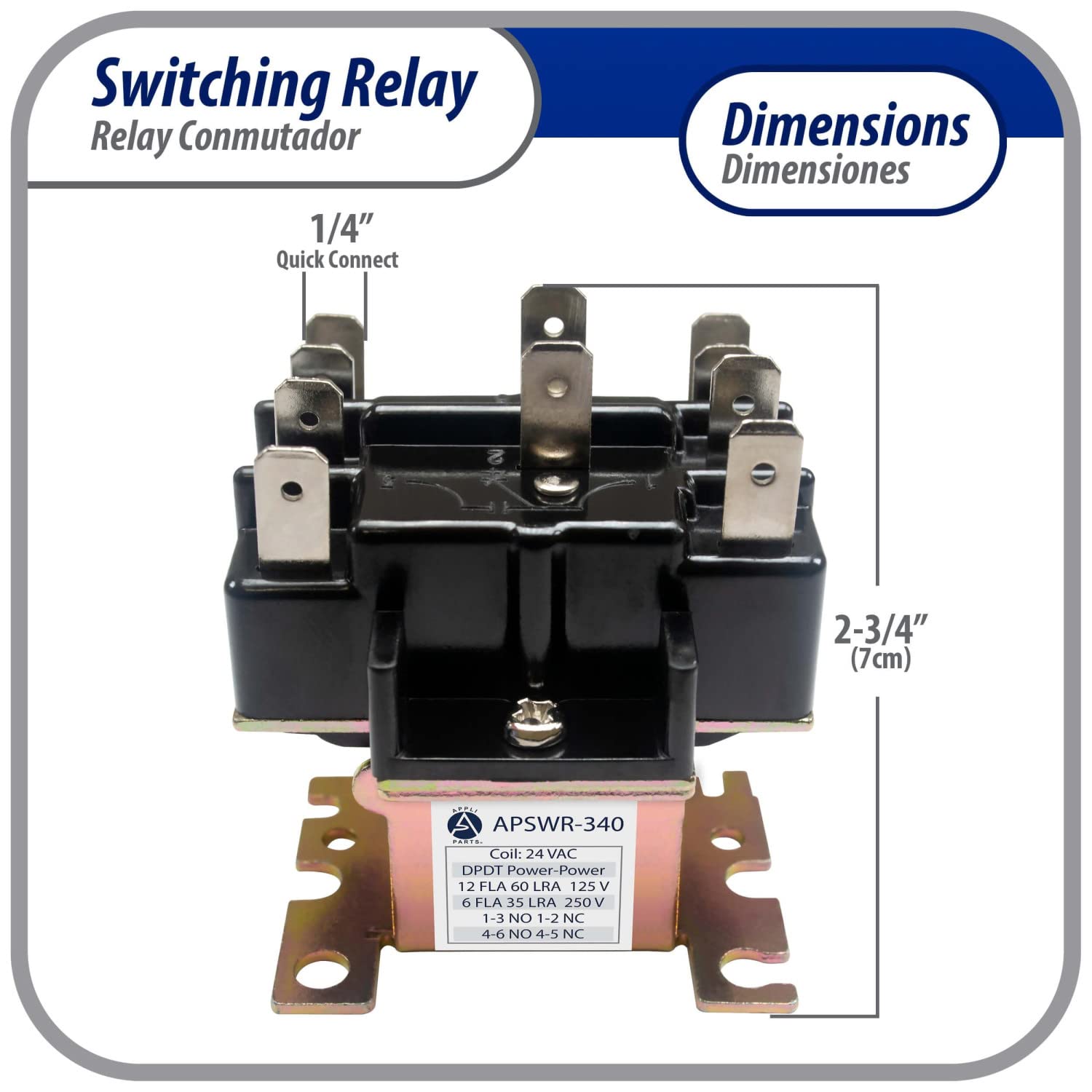 Appli Parts Apswr-340 90-340,24 Vac Coil, General Purpose Switching Relay,Dpdt, For Hvac Applications And Other General Electric