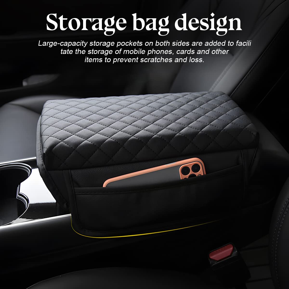 zipelo Car Armrest Cushion, Carbon Fiber Leather Auto Center Console Pad, Memory Foam Armrest Box with Storage Bag, Hand Rest Pi