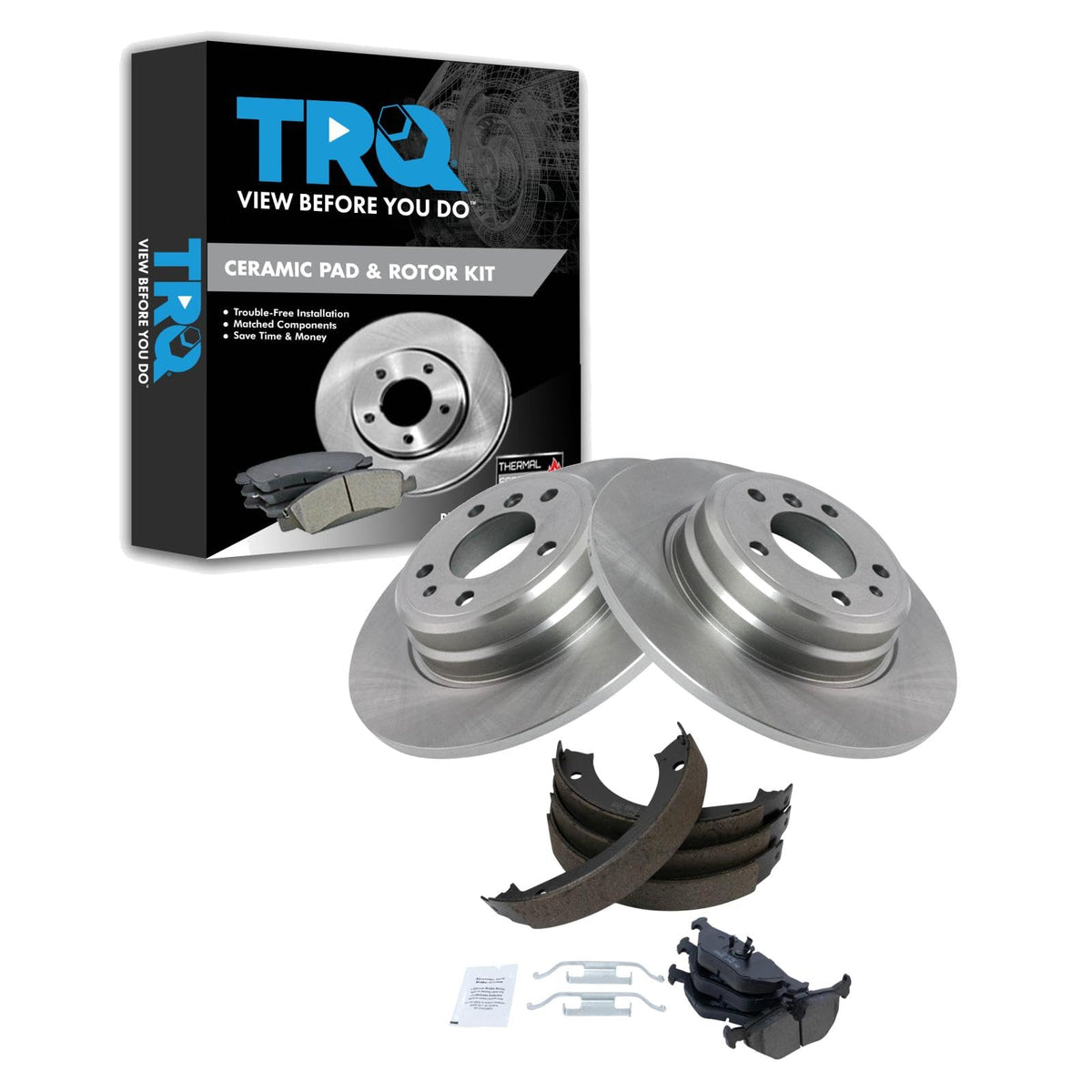 Trq Rear Brake Pad & Rotor Kit Brake Pads Brake Rotor Parking Brake Shoe Set Ceramic Compatible With 1994 Bmw 740Il