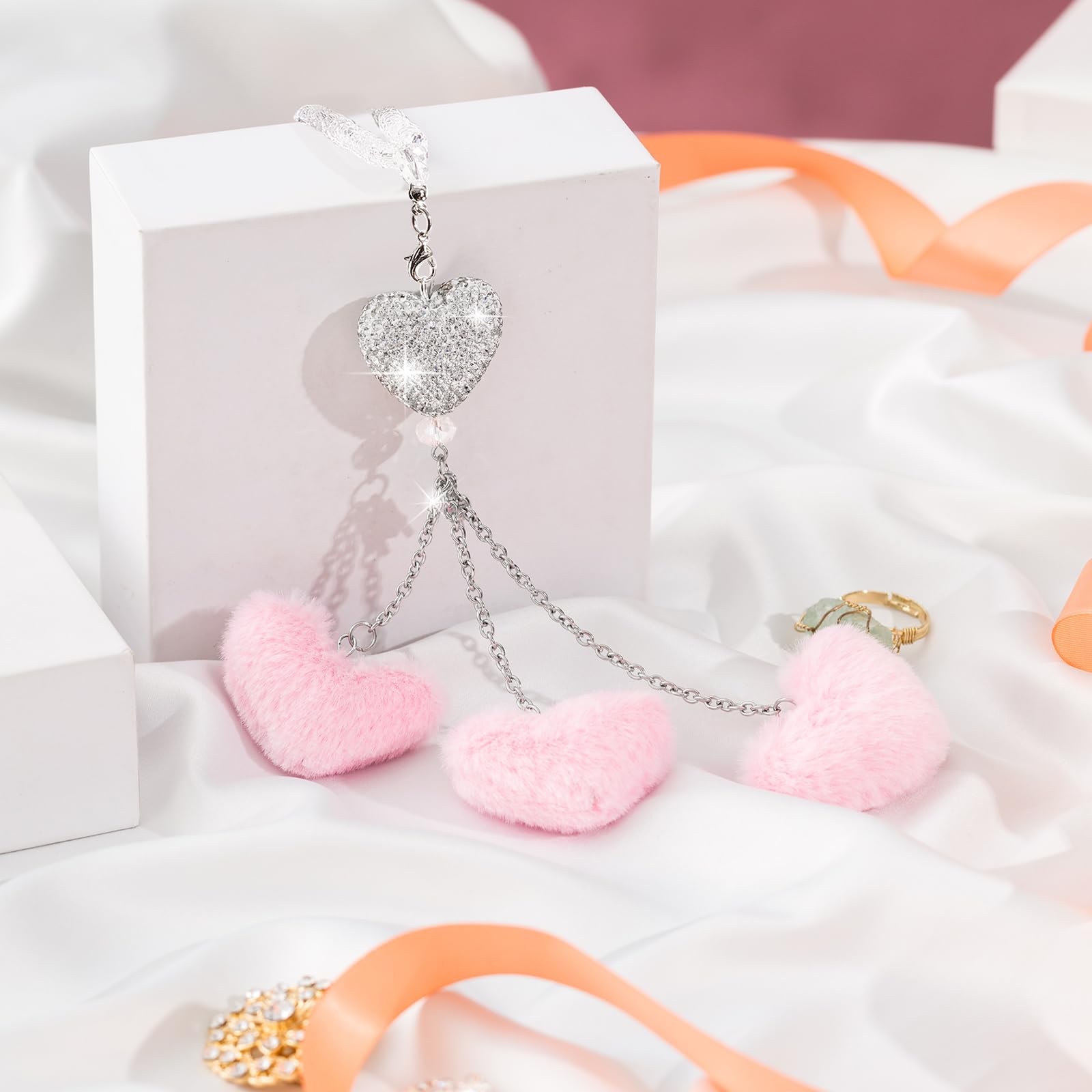 Frienda Bling Diamond Heart Car Rear View Mirror Accessories For Women Valentine Car Accessories Crystal Mirror Hanging Charms D