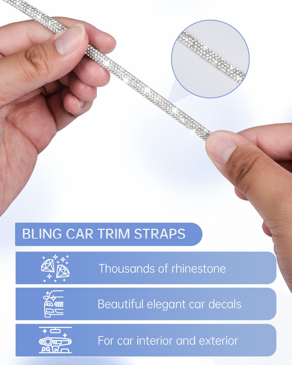 10Ft(3M) Bling Car Trim Self-Adhesive, Bling Car Interior Exterior Accessories For Women, Diy Car Trim Strips Line Molding For Car Dashboard Decoration Door Stickers(White)