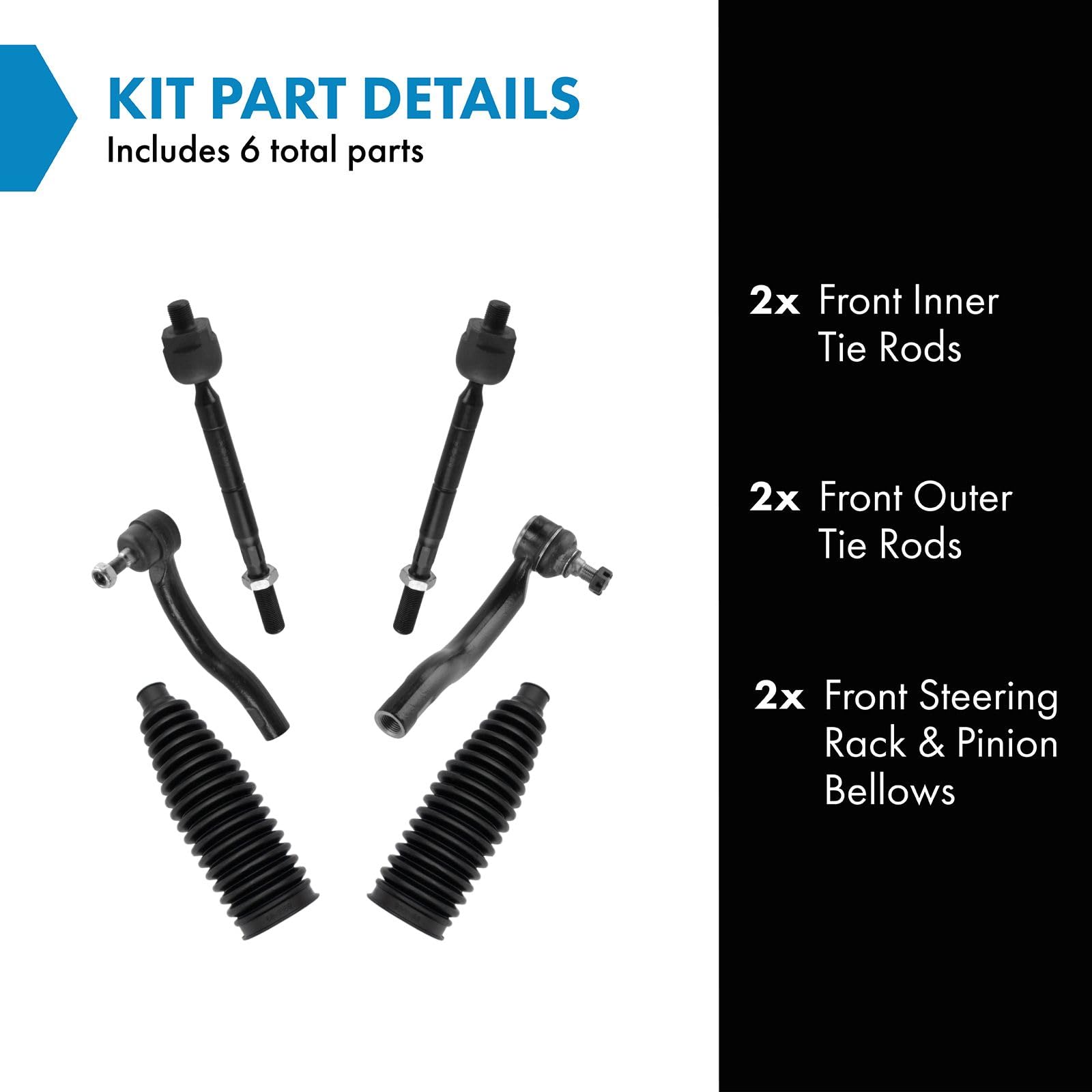 Trq Front Steering Kit Steering Rack & Pinion Bellow Tie Rod Compatible With 2006-2018 Toyota Rav4