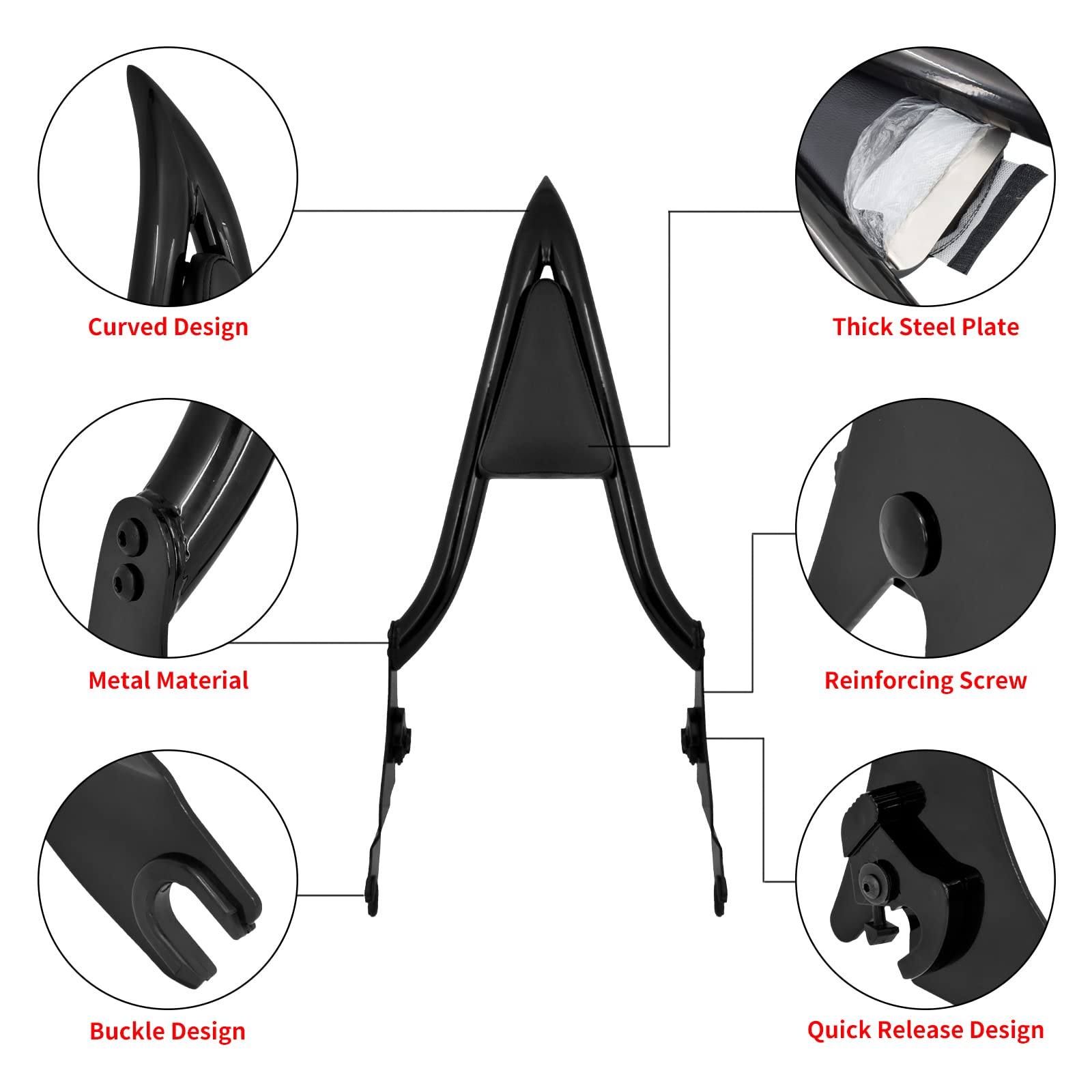 Hcmotorku Motorcycle Rear Sissy Bar Detachable Passenger Backrest With Cushion Pad Fit For Harley Touring Road King Street Glide