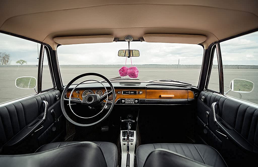 Ygmoner Pair Of Retro Square Mirror Hanging Couple Fuzzy Plush Dice With Dots For Car Decoration (Pink)