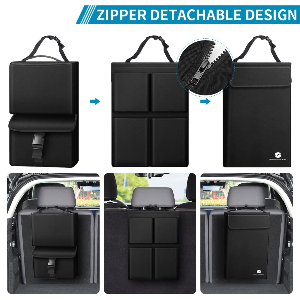 Hanging Car Trunk Organizer With Cooler, Large Pockets, Zippers Detachable Seat Back Waterproof Car Storage Trunk Organizer For Jeeps, Suvs, Black