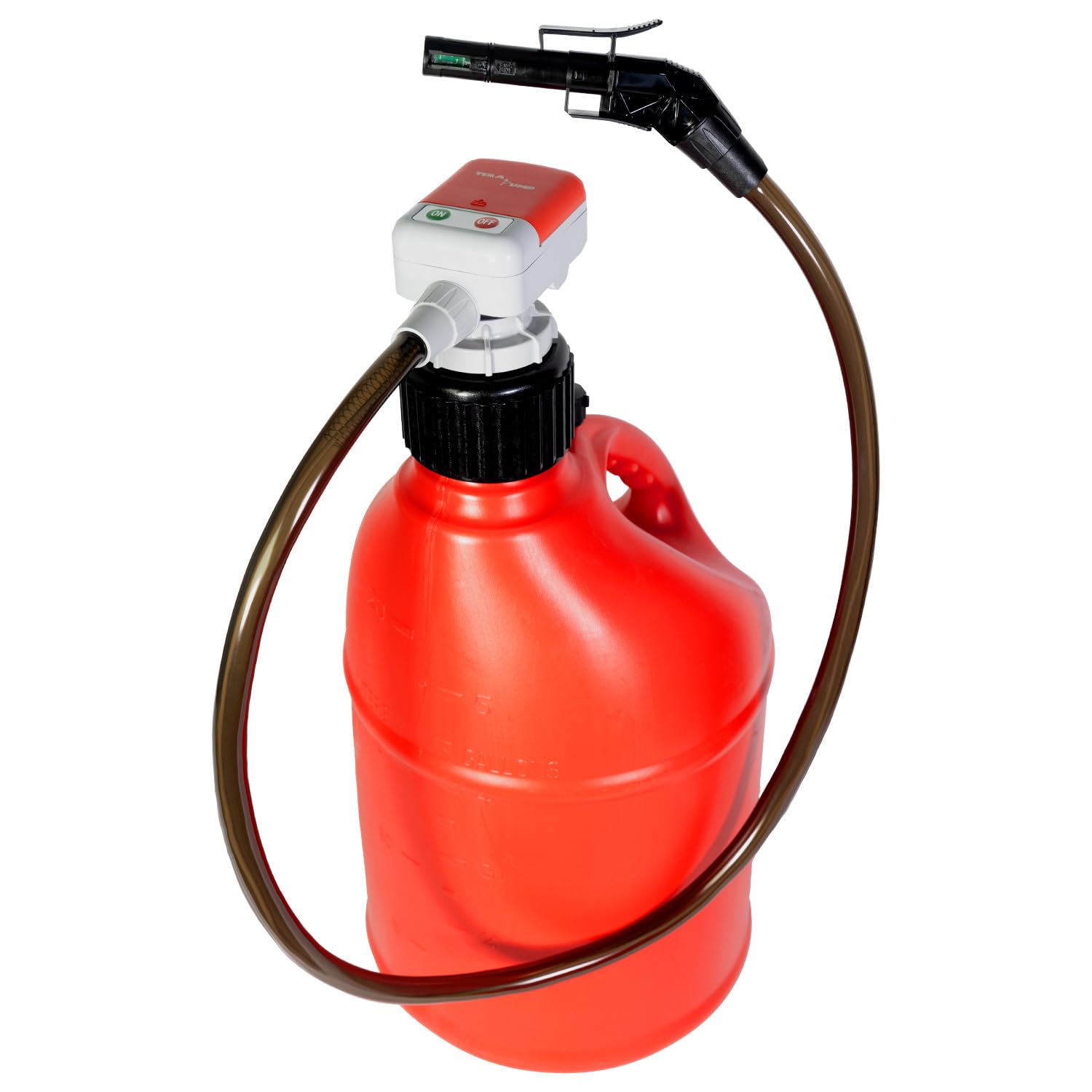 TERA PUMP TRFA01-XL 2nd Gen. Battery Powered Overfill Protection Fuel Transfer Pump w/Universal Gas Can & Utility Jug Adapter, 4