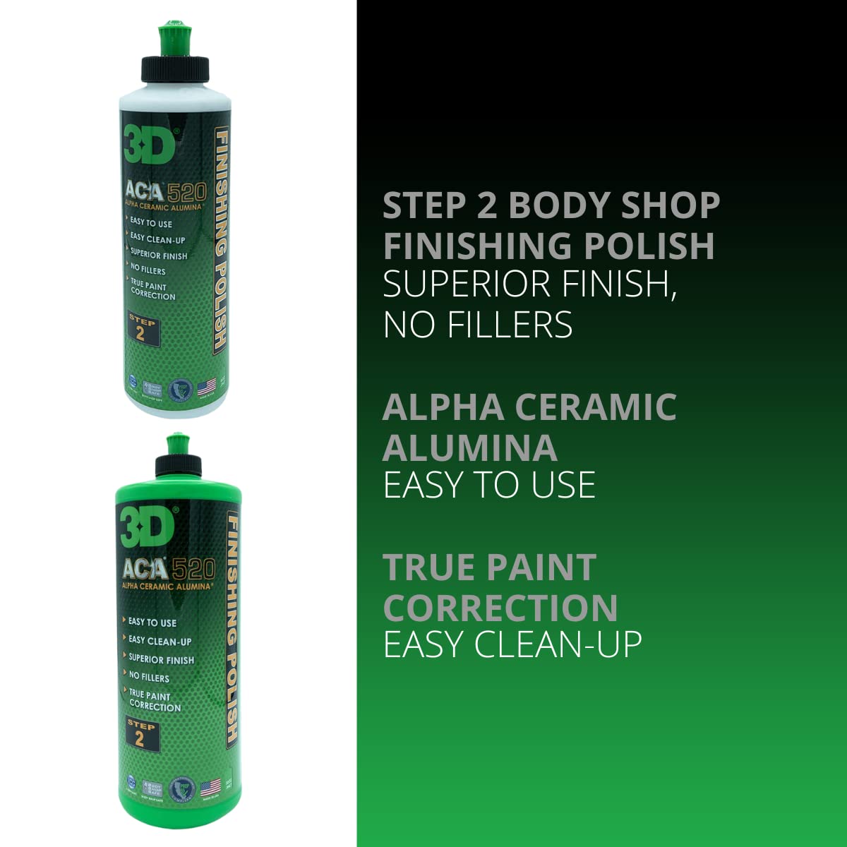 3D Aca 520 Finishing Polish - 32Oz - Step 2 Body Shop Finishing Polish - Easy Clean Up, Superior Finish, No Fillers - True Paint Correction - Alpha Ceramic Alumina