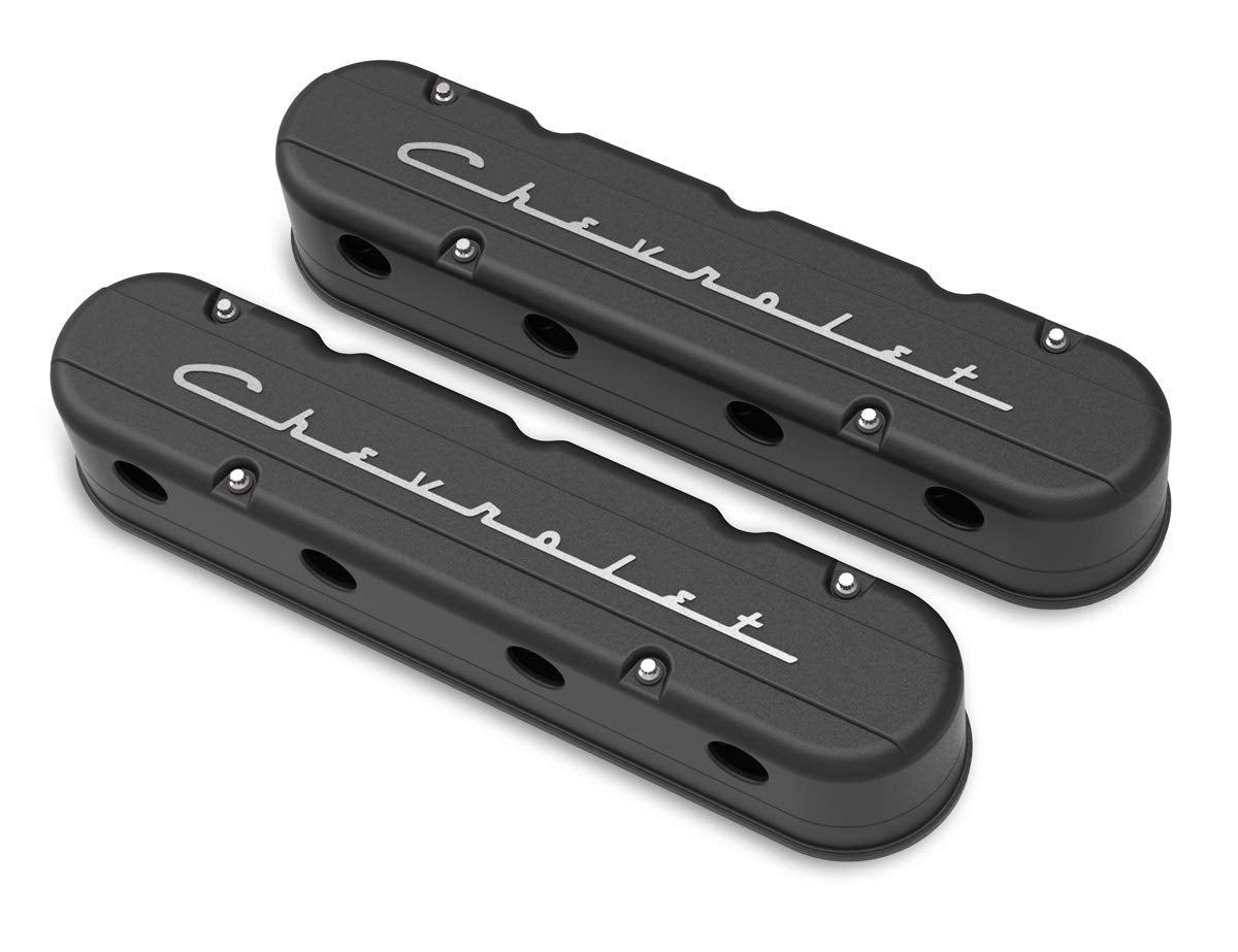 241-177 Holley 2-Piece ''Chevrolet'' Script Valve Cover - Gen Iii/Iv Ls - Satin Black Machined