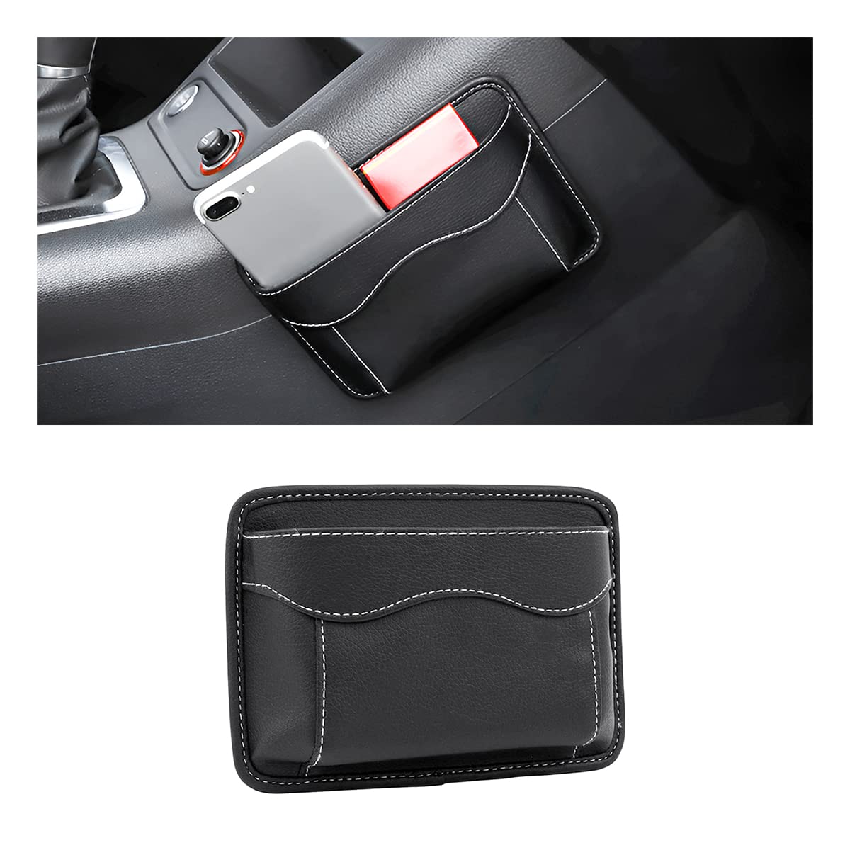 Car Seat Side Pocket Organizer, Pu Leather Mini Storage Bag For Auto Door Window Console, Pen Phone Holder Tray Pouch Vehicle Se
