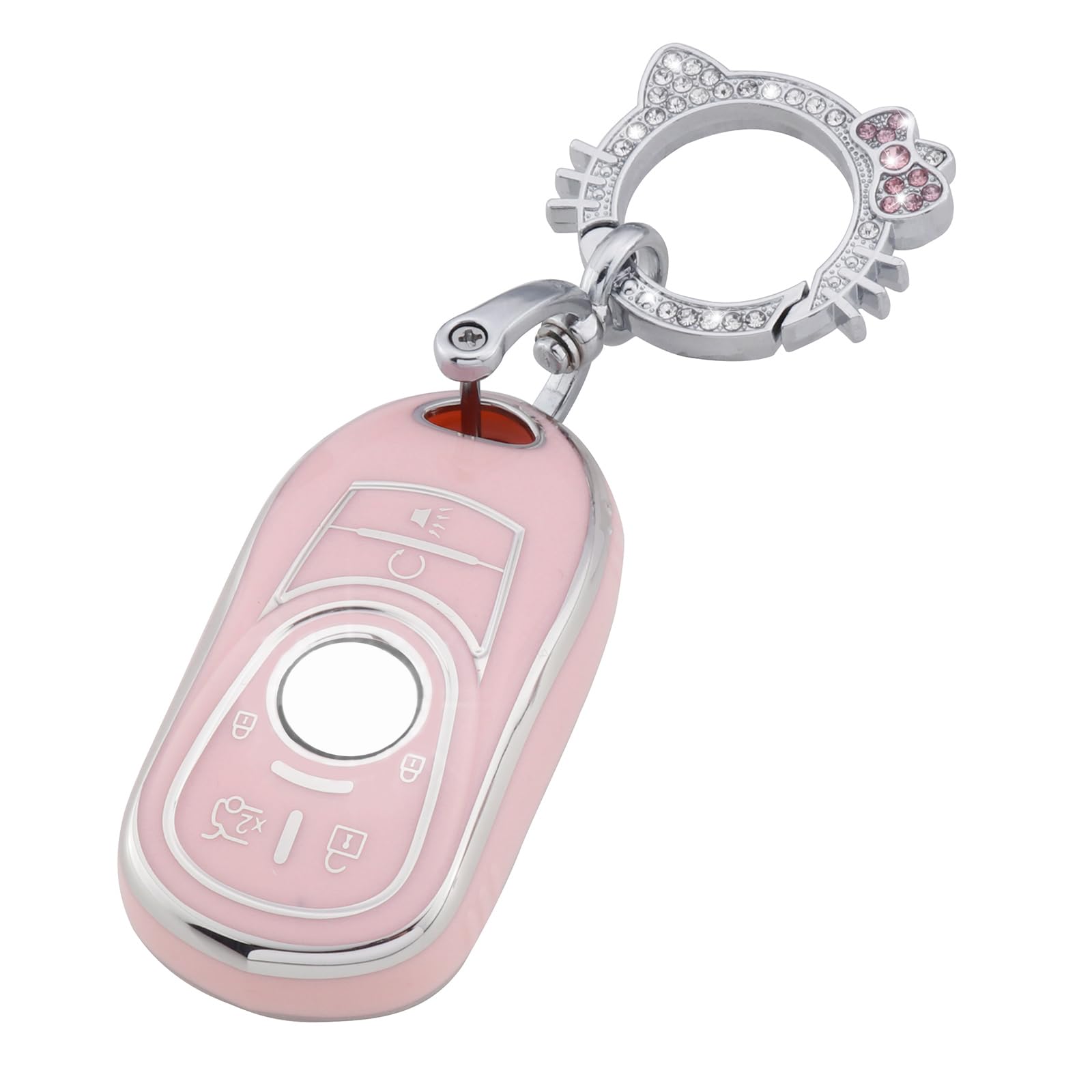 Pangpai Pink Key Fob Cover for Buick, Soft TPU Key Case Protection with Bling Keychain Fit for Buick Encore Enclave Lacrosse Env