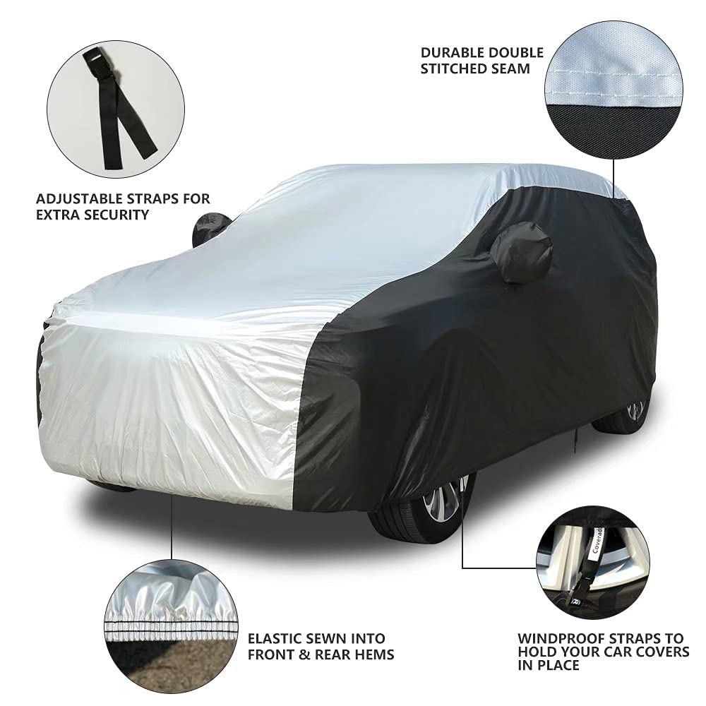 Coverado SUV Car Cover Waterproof All Weather for Automobiles, Outdoor Full Size Cover 210D Rain Sun UV Dust Protection Car Cove