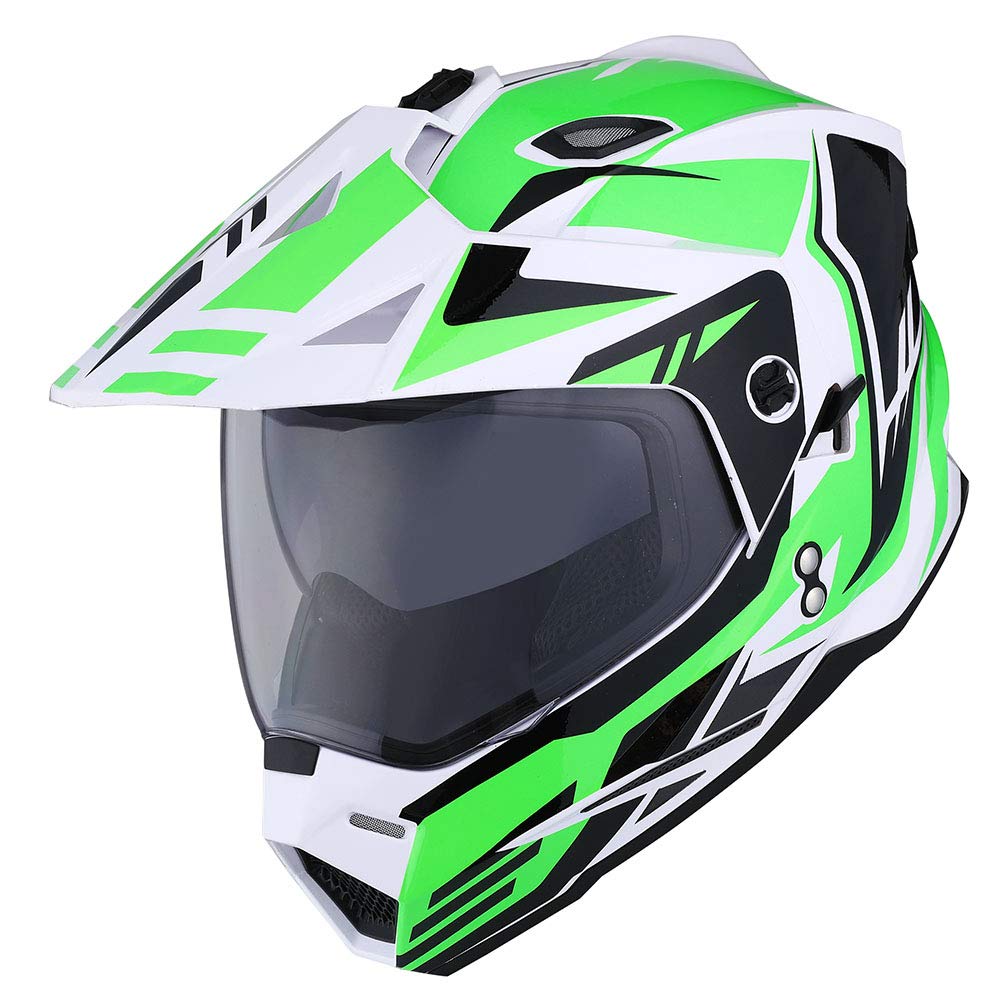 1Storm Dual Sport Motorcycle Motocross Off Road Full Face Helmet Dual Visor Storm Force Green, Size Medium