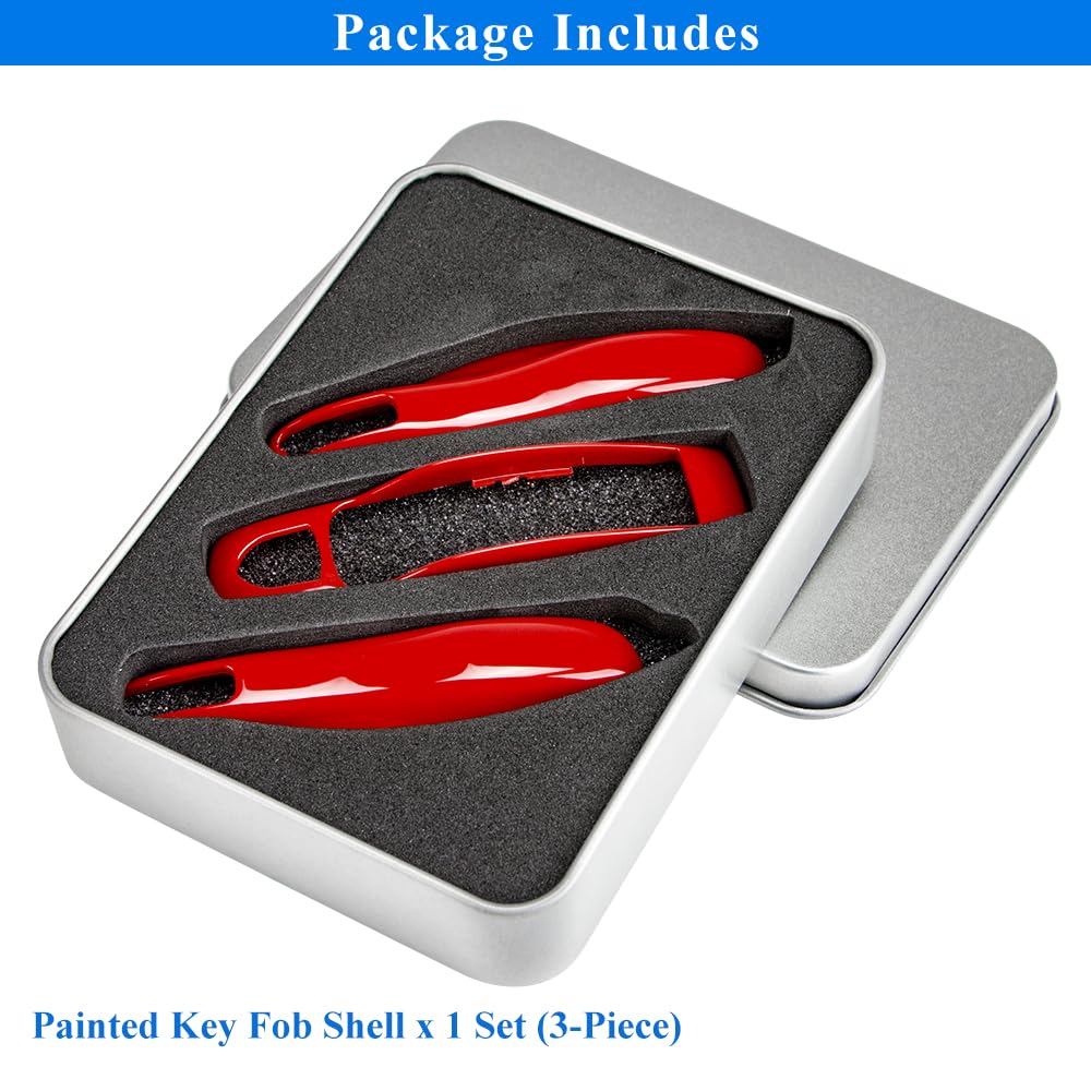 Aerobon 3-Piece Painted Key Cover Key Fob Shell Cover Compatible With Porsche Key Shell, Key Shell Replacement (Mk1, Red)