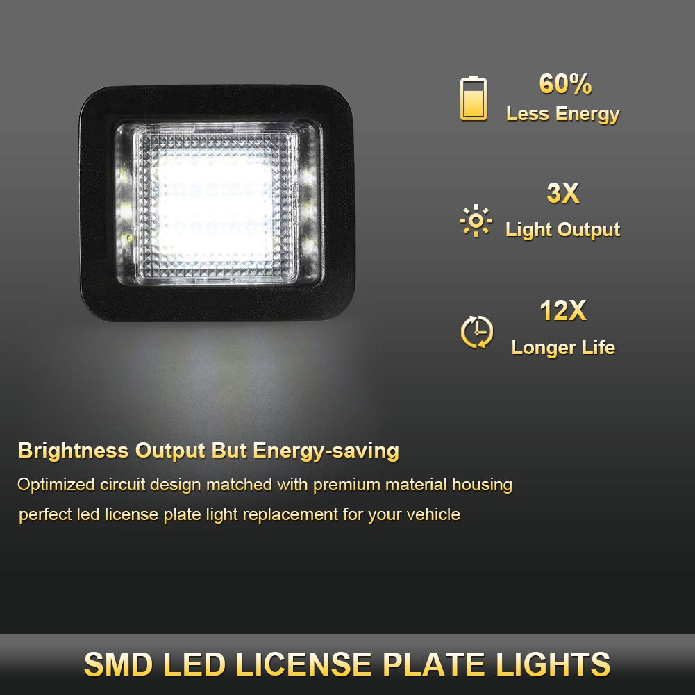 Gempro Led License Plate Lights For 2015-2020 F150 2017-2020 Raptor Rear Tag Lamp Assembly 2Pcs, 6000K White