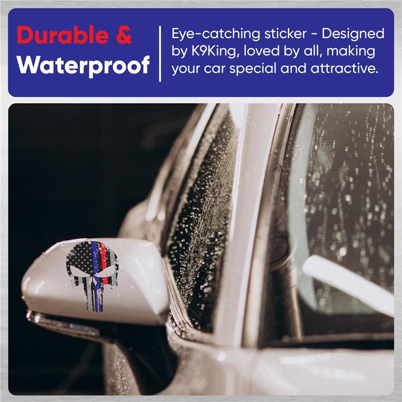 K9King Punisher Skull 5.5 X 4 Inch Tattered Subdued Us Flag Reflective Decal With Thin Line For Cars, Trucks, Laptops And More T