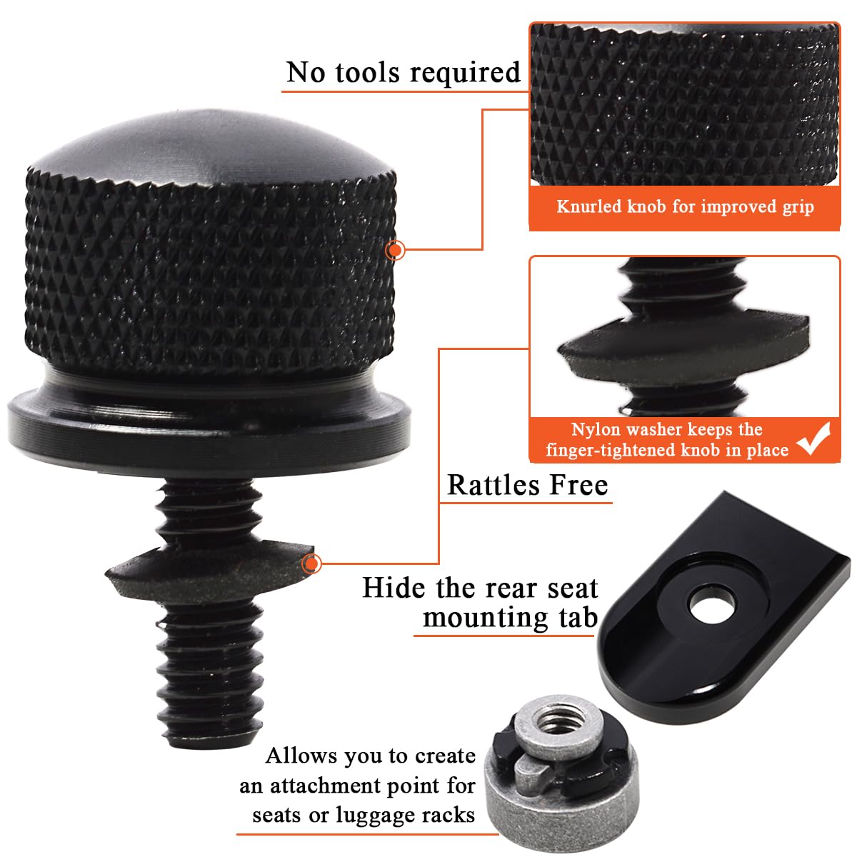 Fovplue Quick-Release Fender Seat Hardware Kit,1/4-20 Thread Seat Bolt/Screw+Mount Cap+Nut Kit For Harley Softail Flt Touring Ro